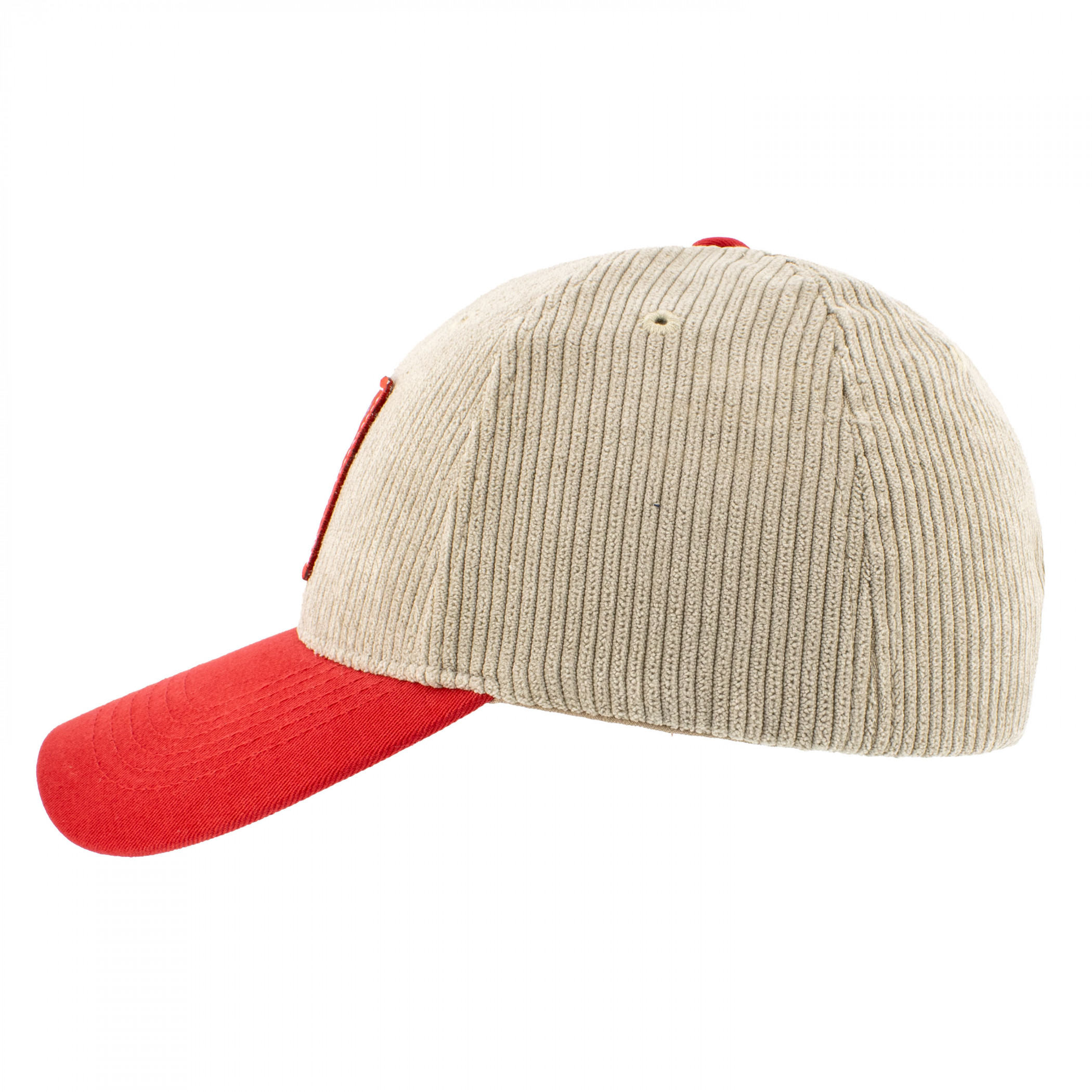 Budweiser Beer Label Patch on Brown Snapback Hat with Red Bill