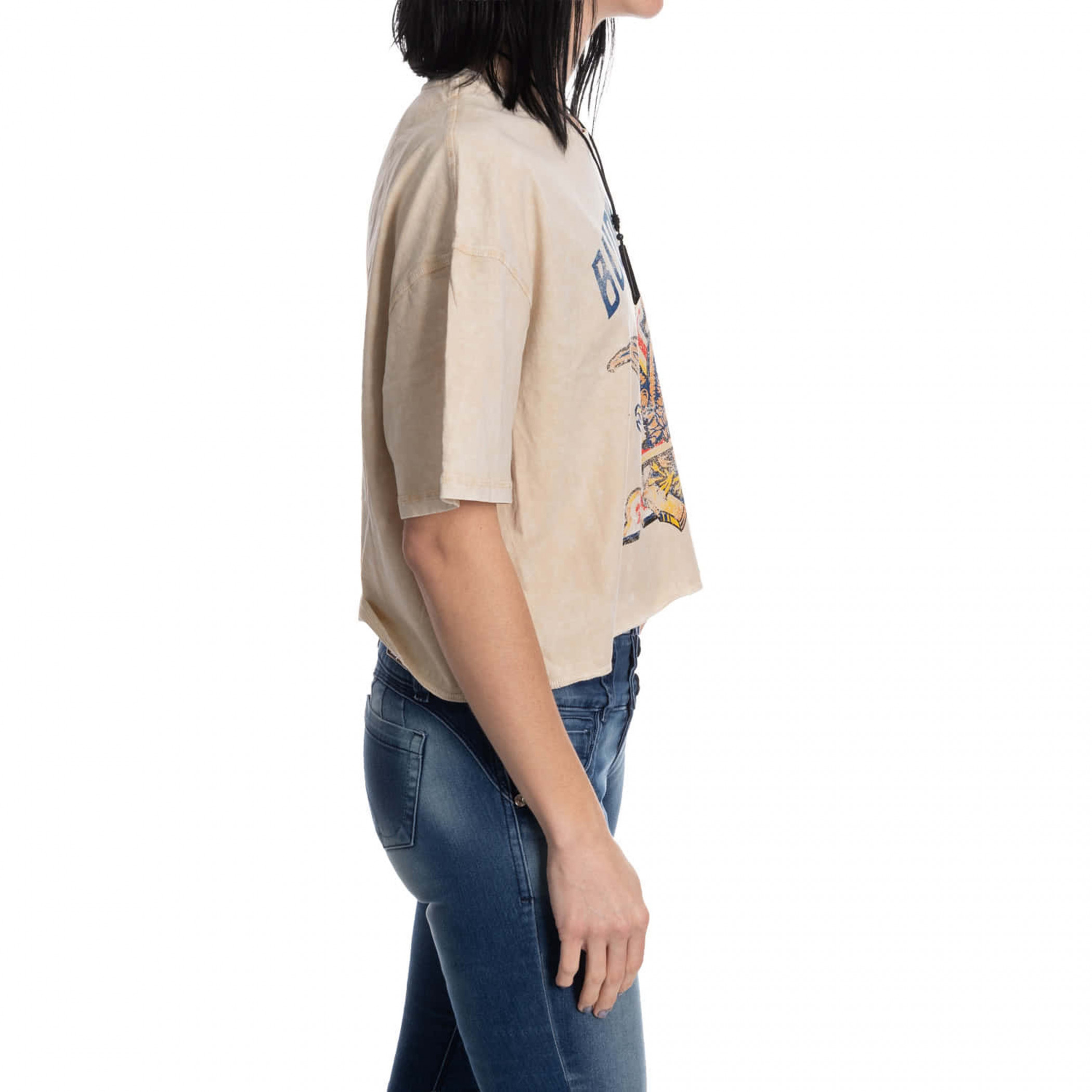 Budweiser Distressed Big Anheuser Logo Cropped Ladies T-Shirt