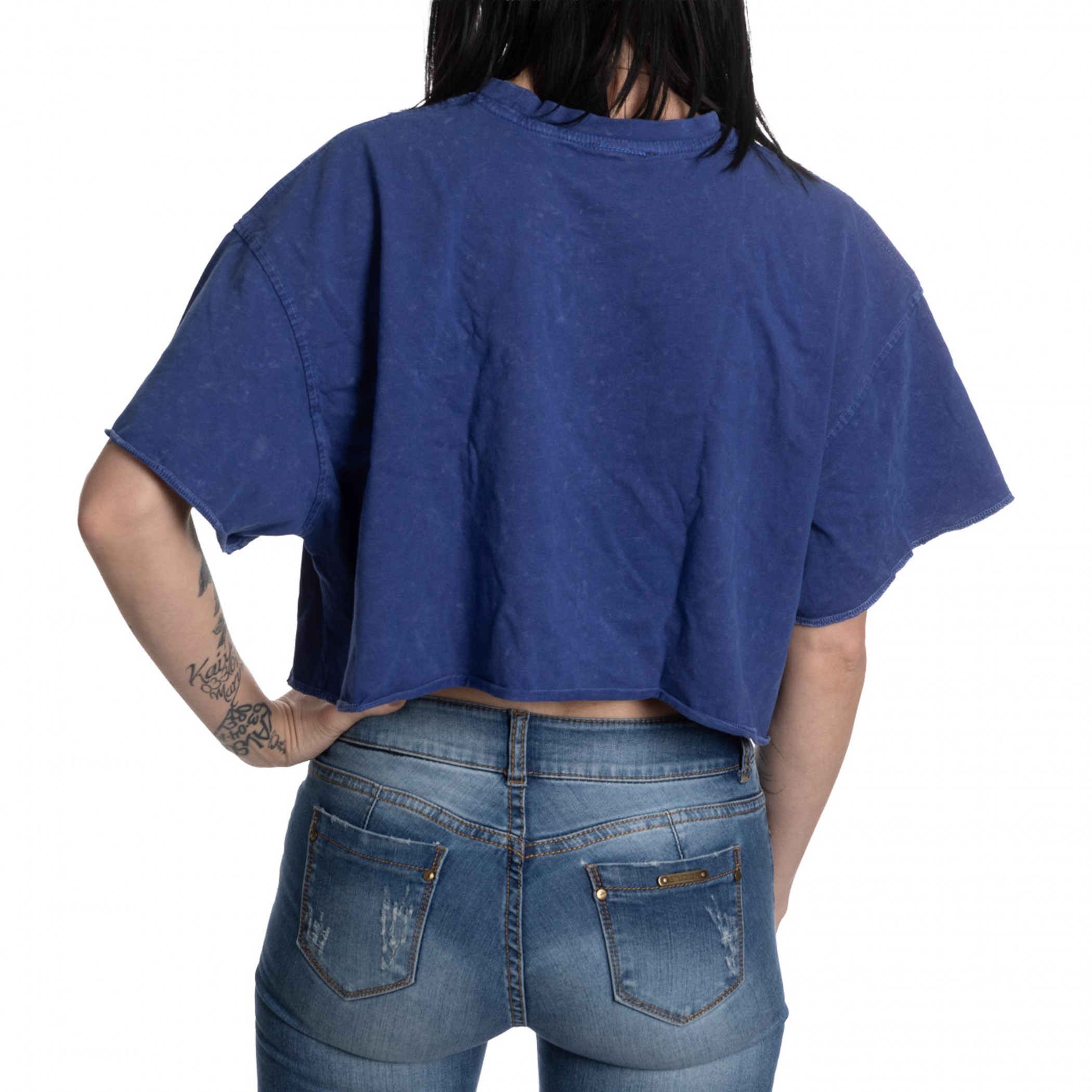 Budweiser Midnight Blue and White Beer Label Cropped Ladies Shirt