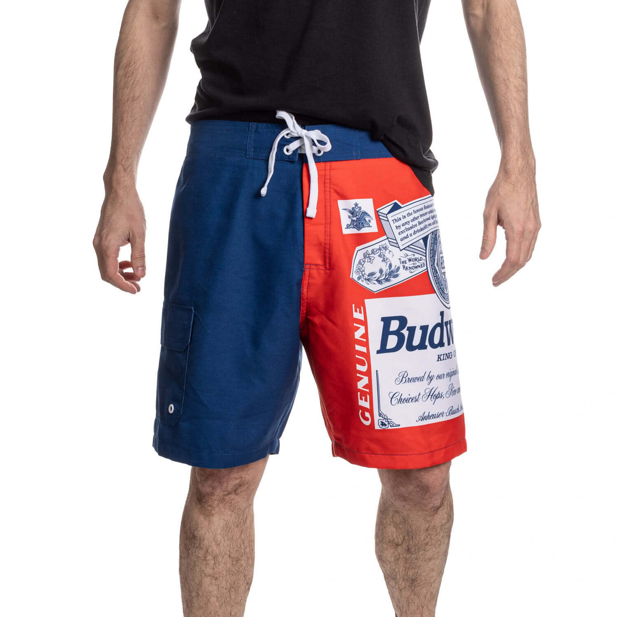 Budweiser Red White and Blue Beer Label Swim Board Shorts