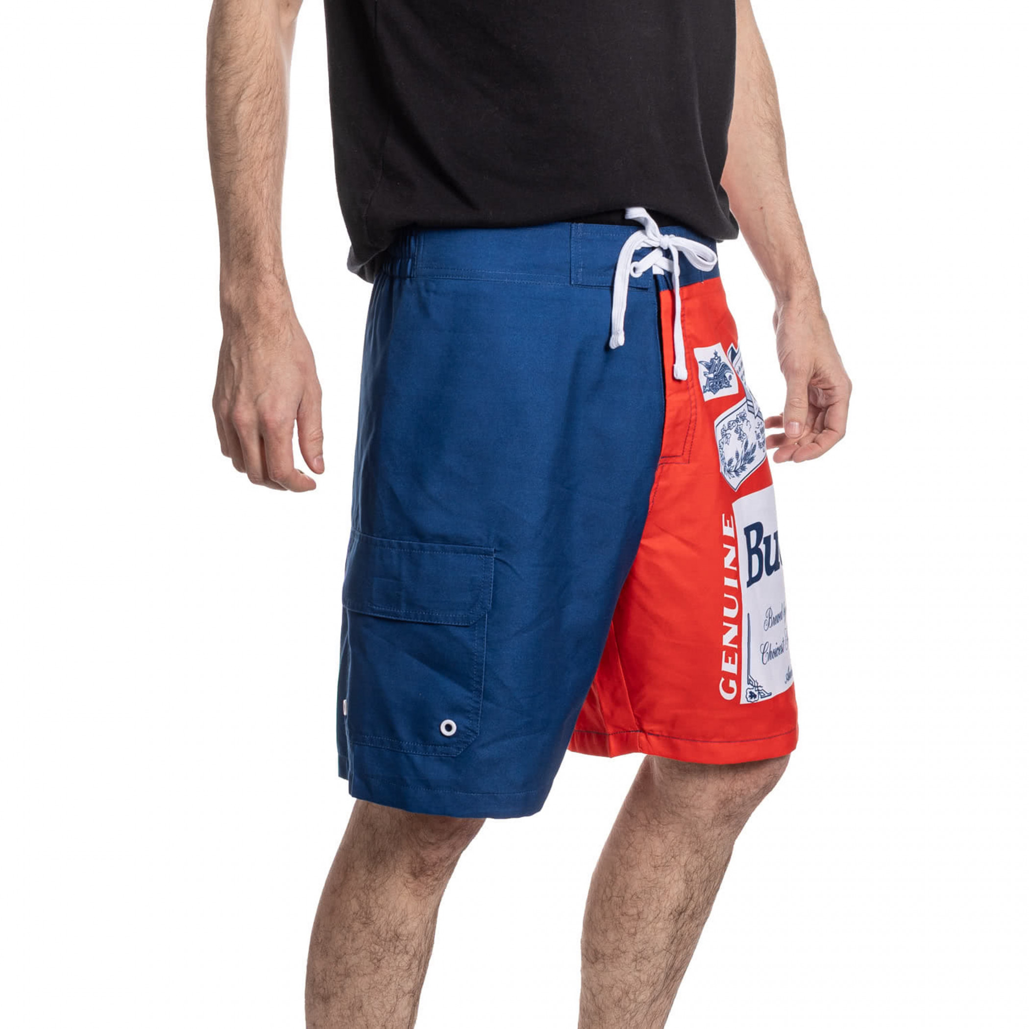 Budweiser Red White and Blue Beer Label Swim Board Shorts