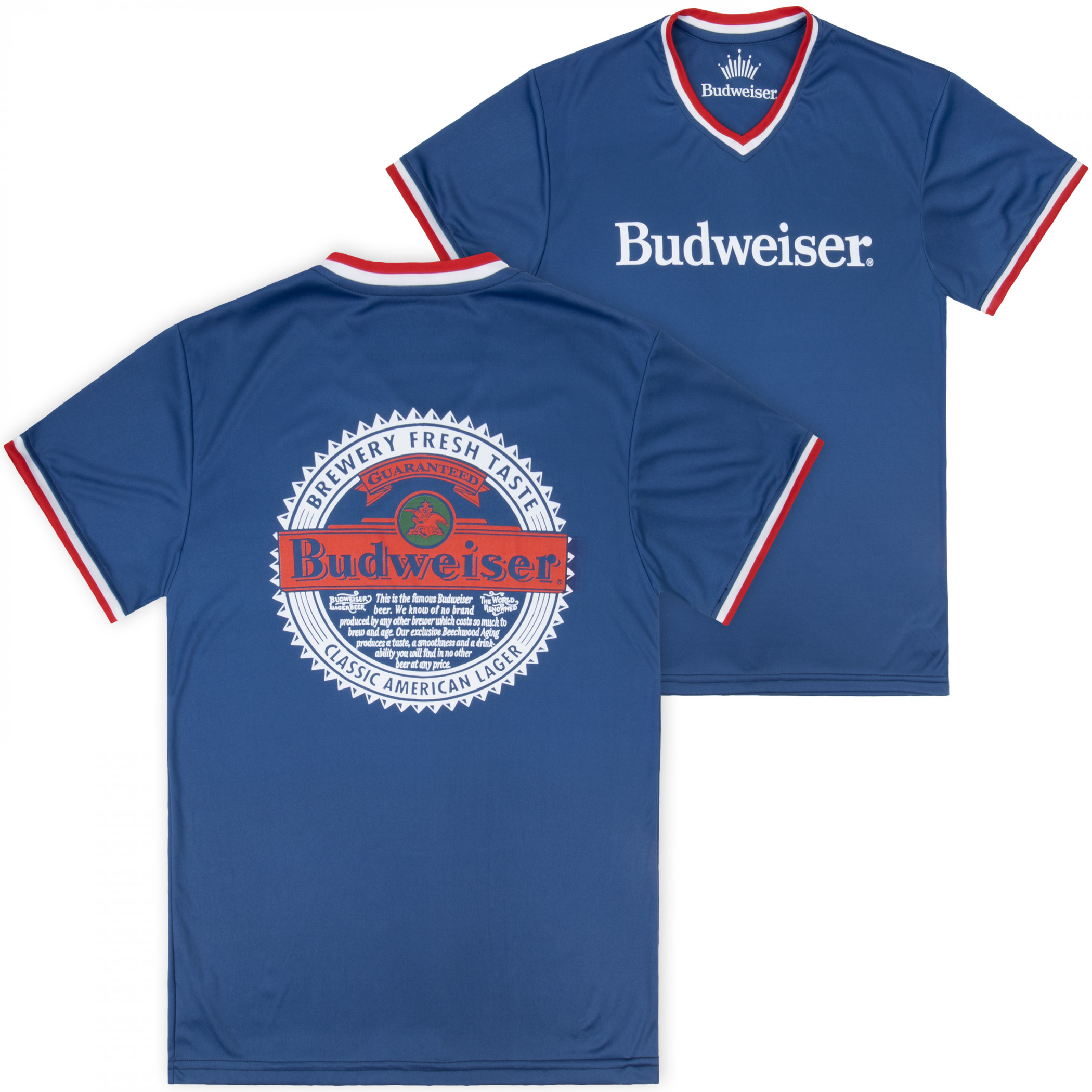 Budweiser Brewery Stamp Front and Back Contrast V-Neck Jersey Blue