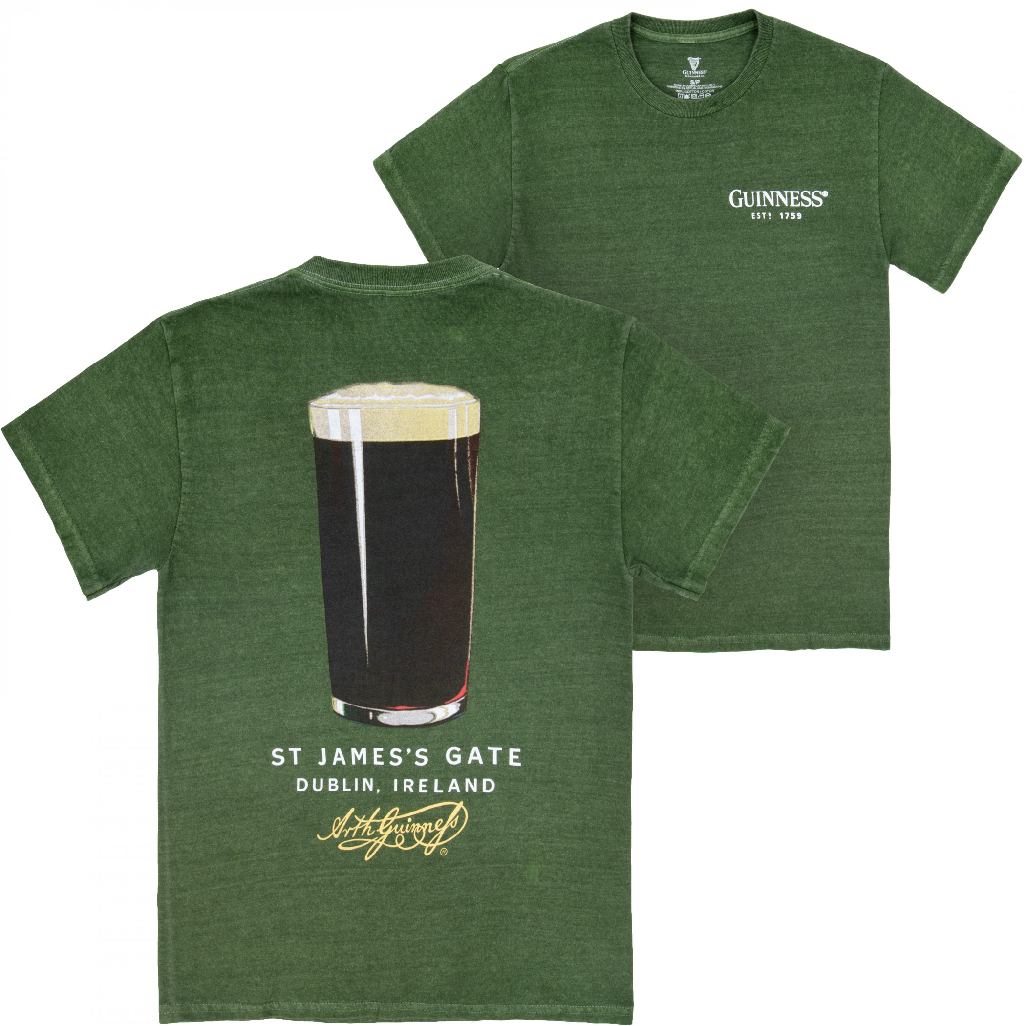 Guinness St James Gate - Green Pigment Dye Premium Front & Back Print T-Shirt