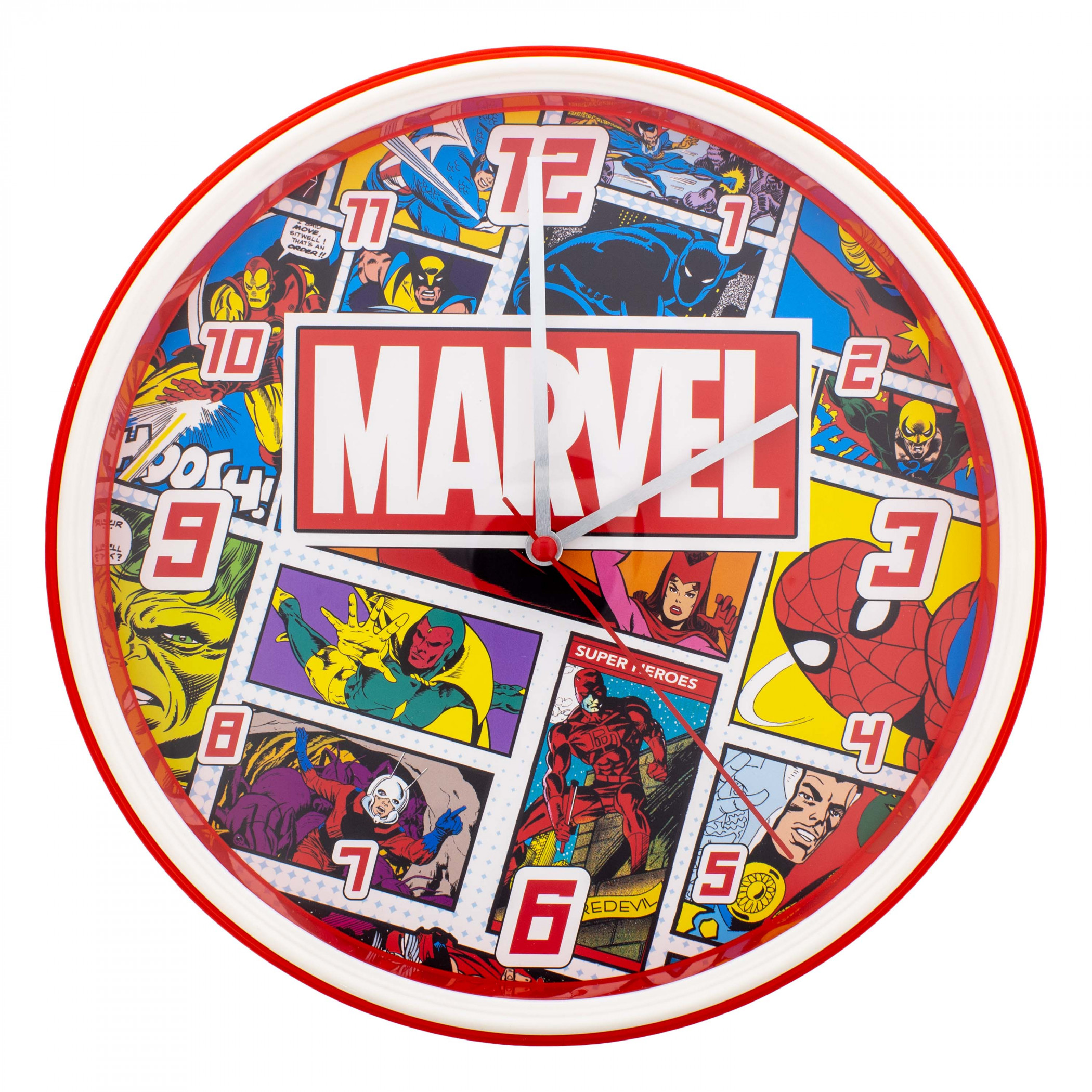 Marvel Comics Mixed Character Panels 12' Analog Round Wall Clock, Multi-Color