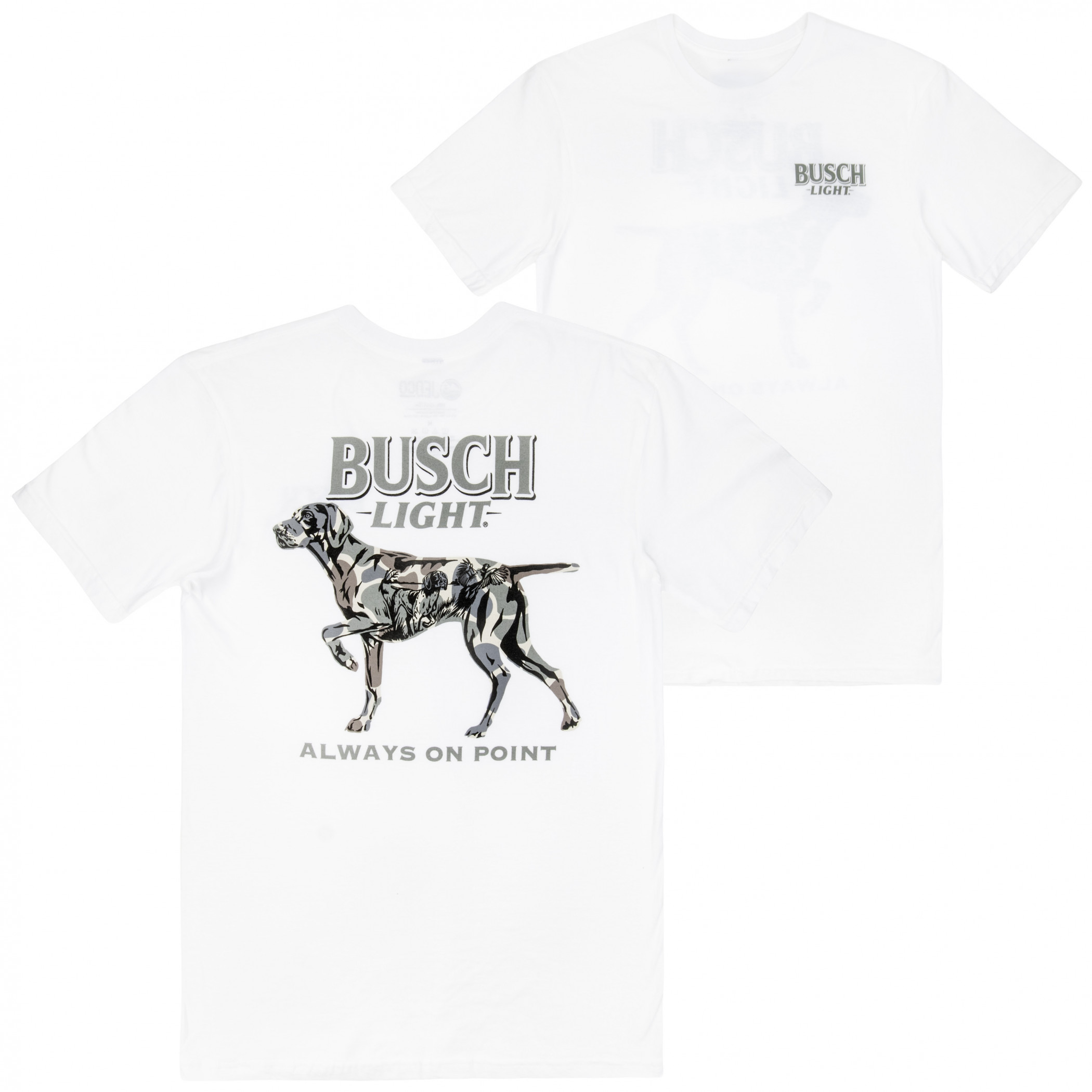 Busch Light Camo Dog Always on Point Front and Back Print T-Shirt