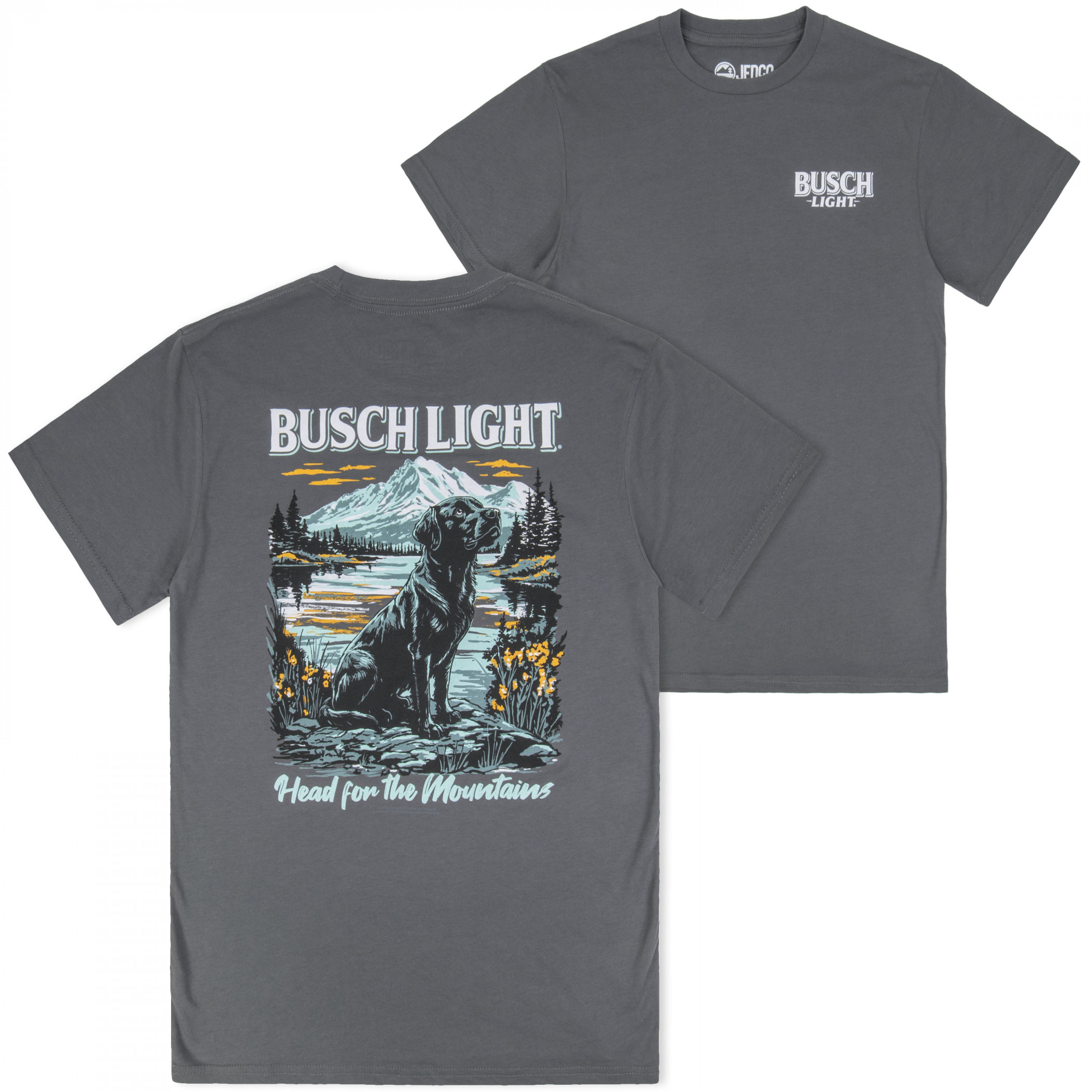 Busch Light Head for the Mountains Lab Front and Back Print T-Shirt