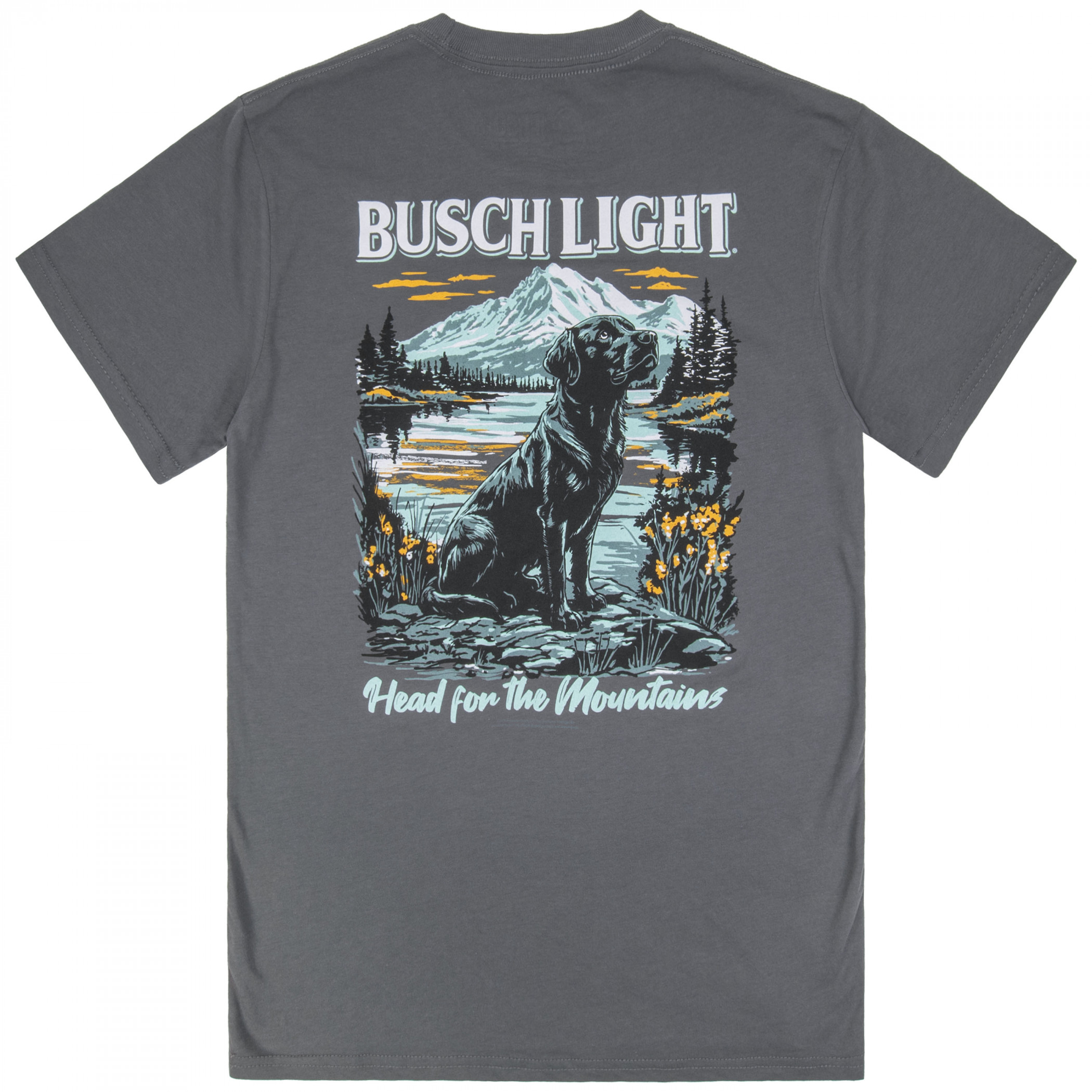 Busch Light Head for the Mountains Lab Front and Back Print T-Shirt