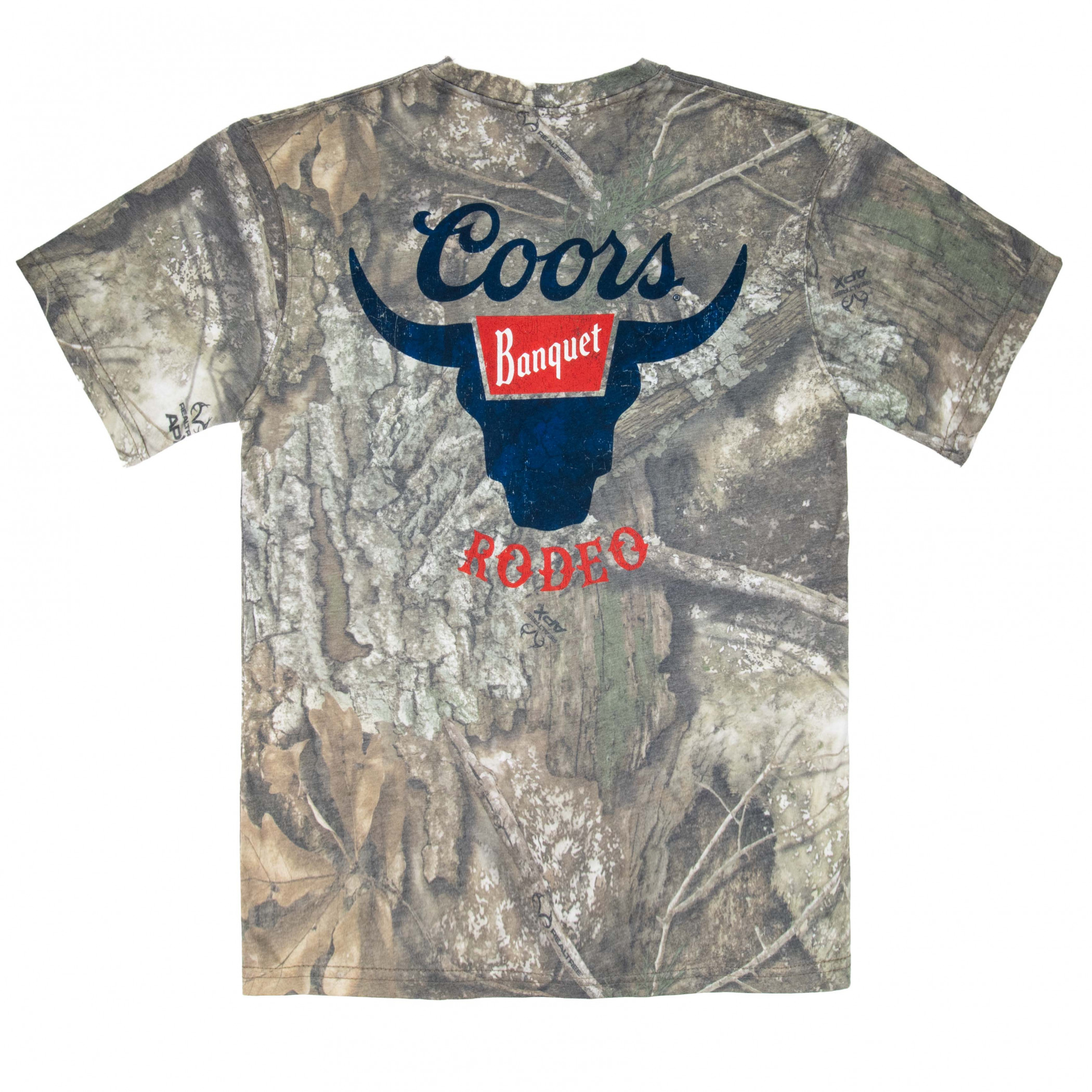 Coors Camo Rodeo Longhorn Front and Back Print T-Shirt