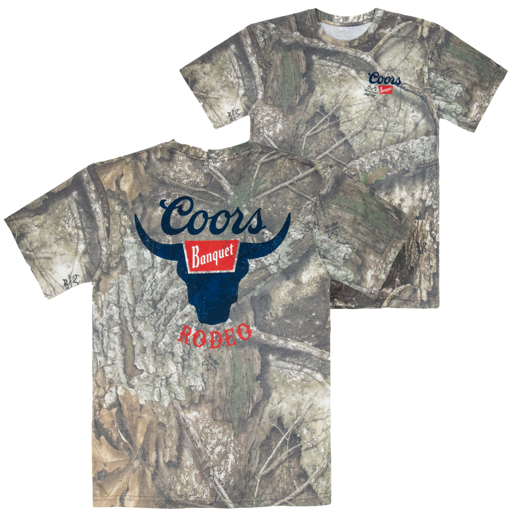 Coors Camo Rodeo Longhorn Front and Back Print T-Shirt