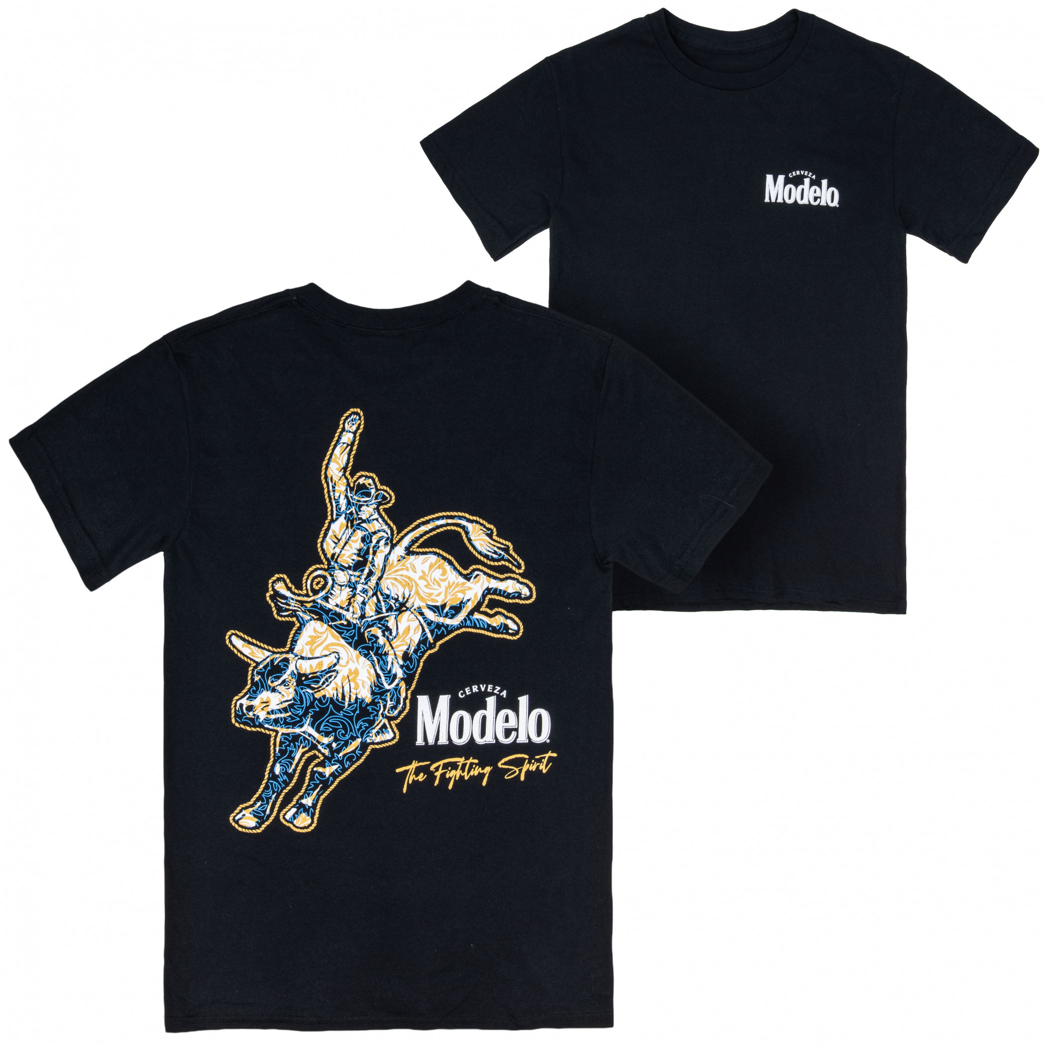 Modelo Bull Rider Front and Back Print T-Shirt
