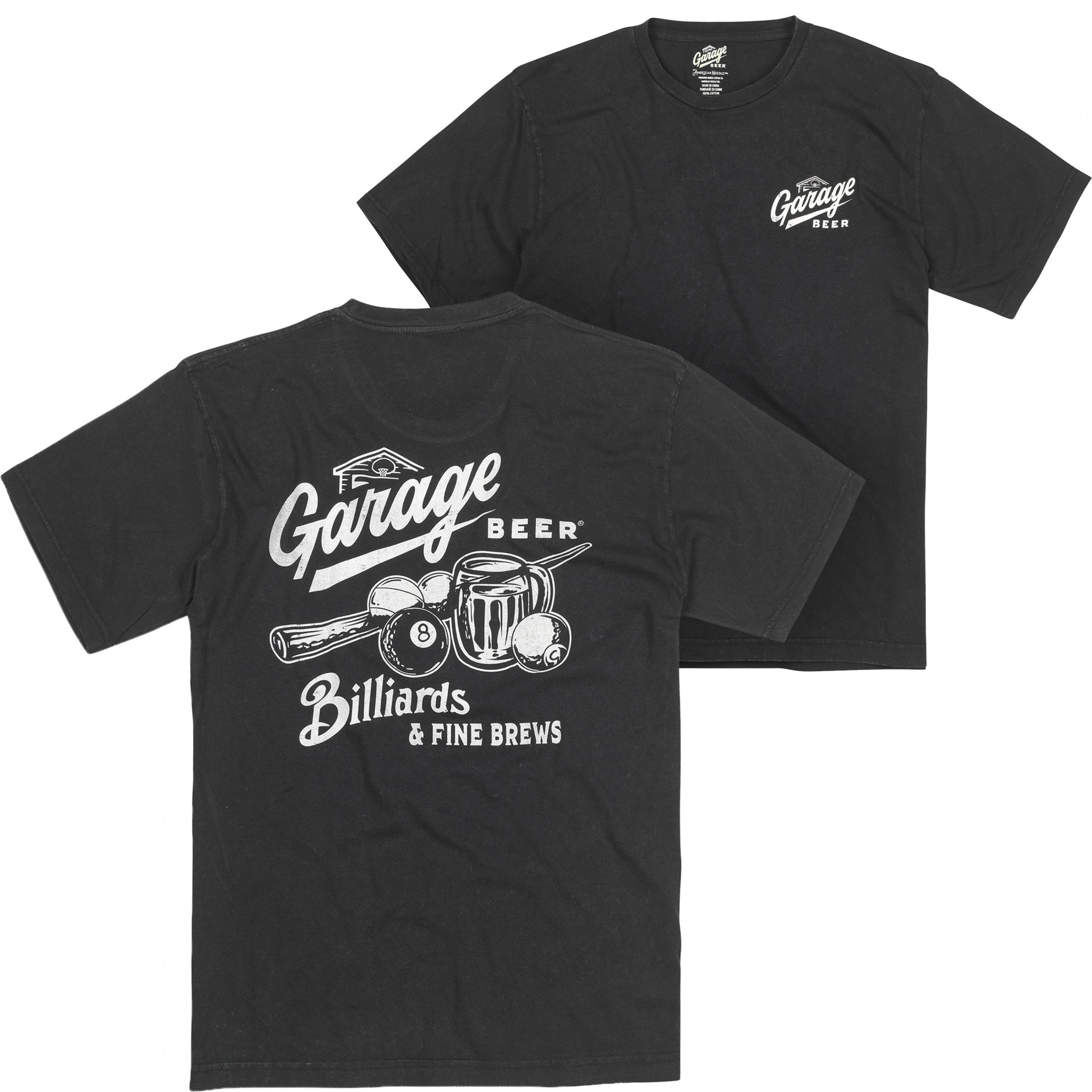 Garage Beer Billiards & Fine Brews Front and Back Print T-Shirt