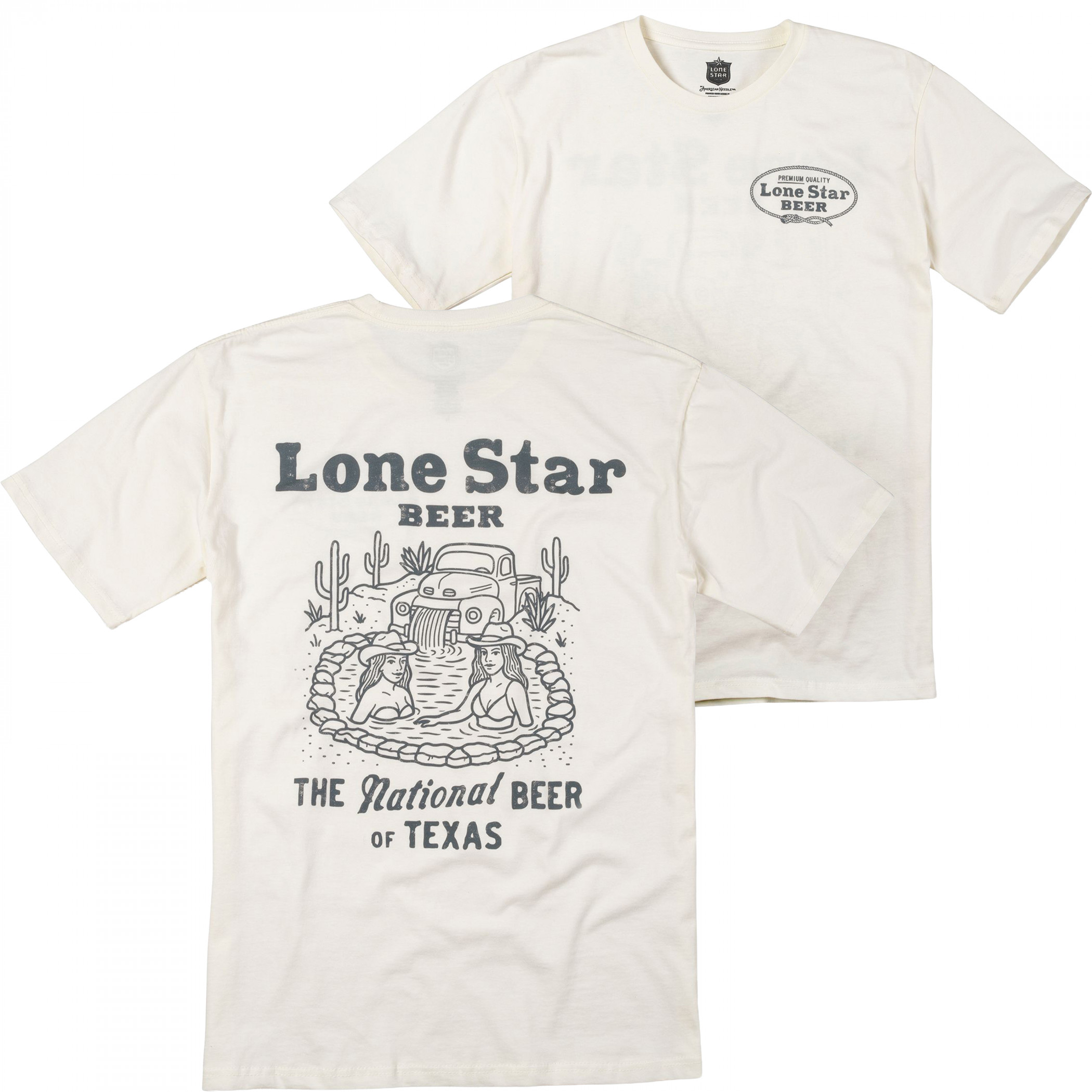 Lone Star National Beer of Texas Hot Tub Front and Back Print T-Shirt