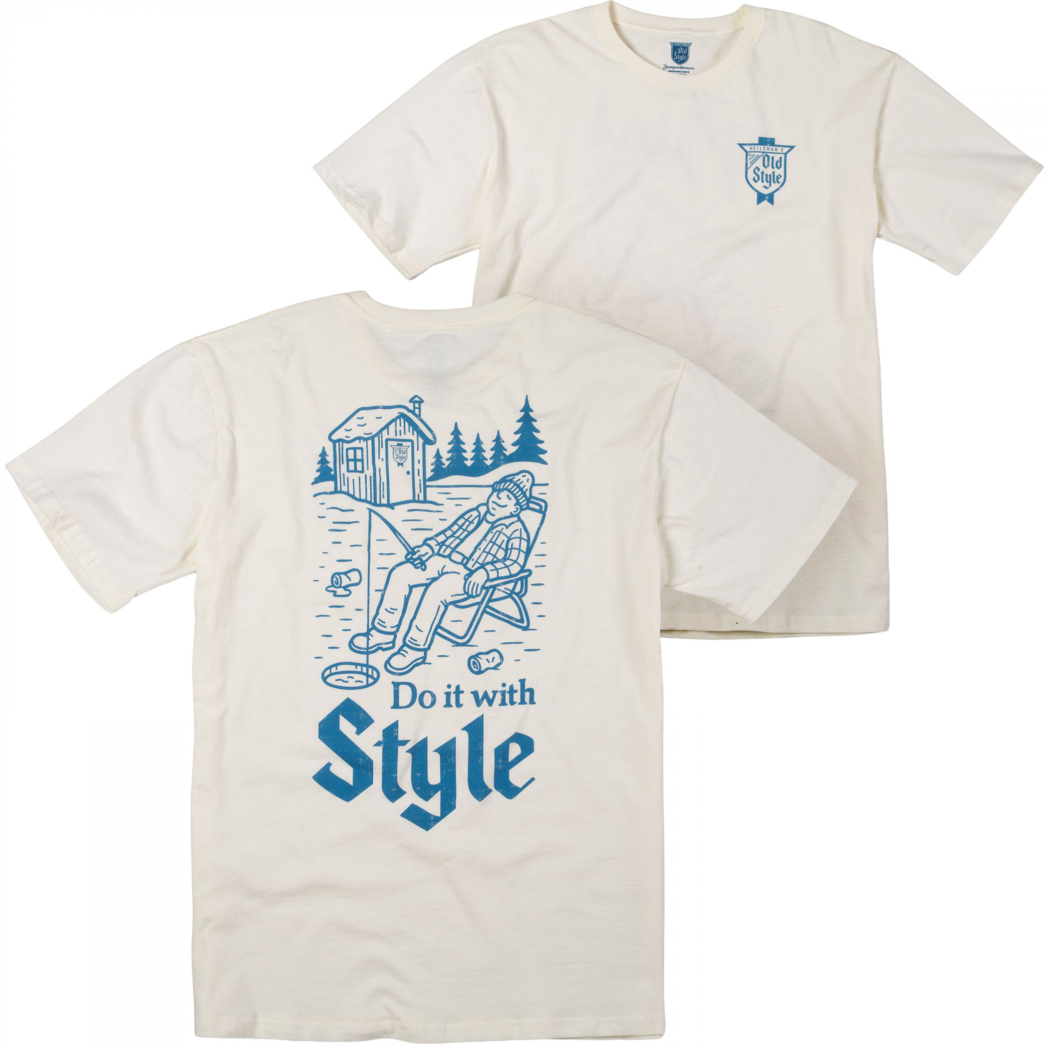 Old Style Beer Fishing- Do It With Style Front and Back Print T-Shirt