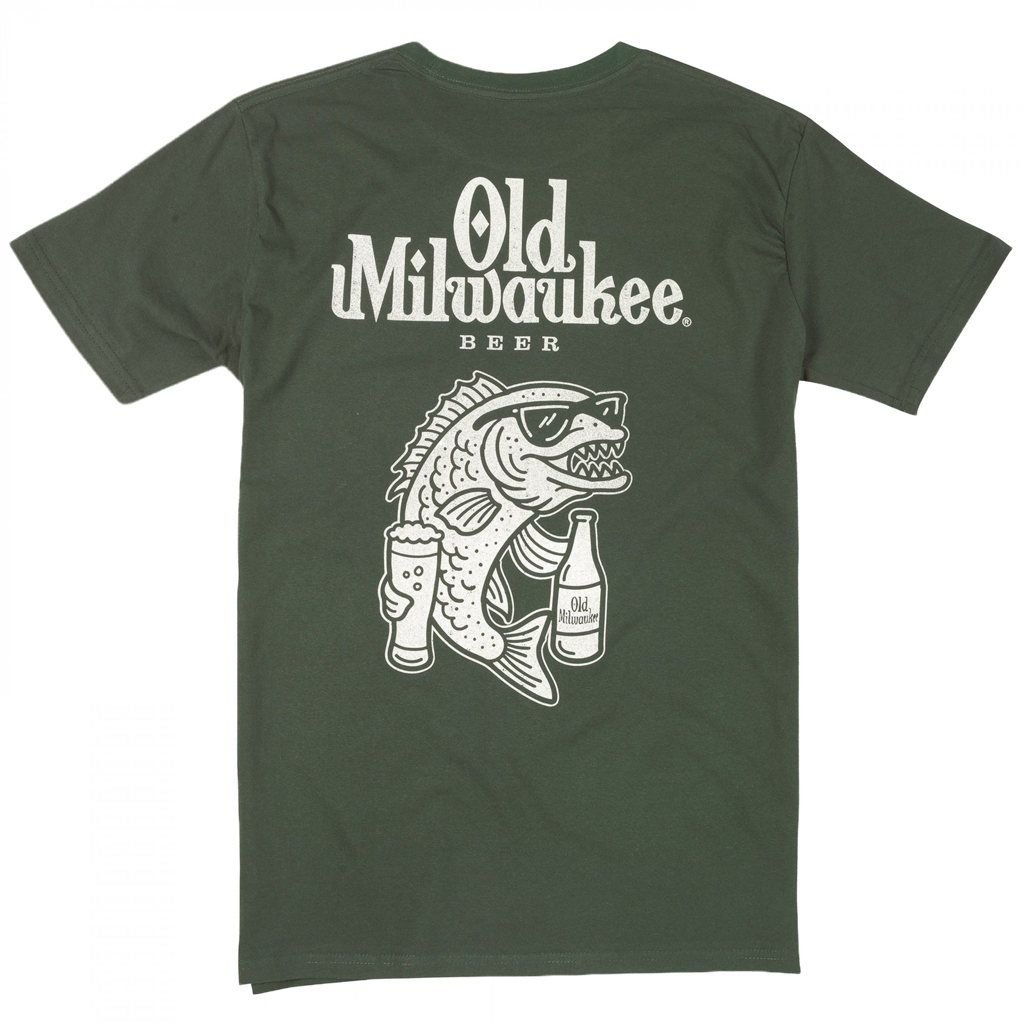 Old Milwaukee Drinking Fish Front and Back Print T-Shirt