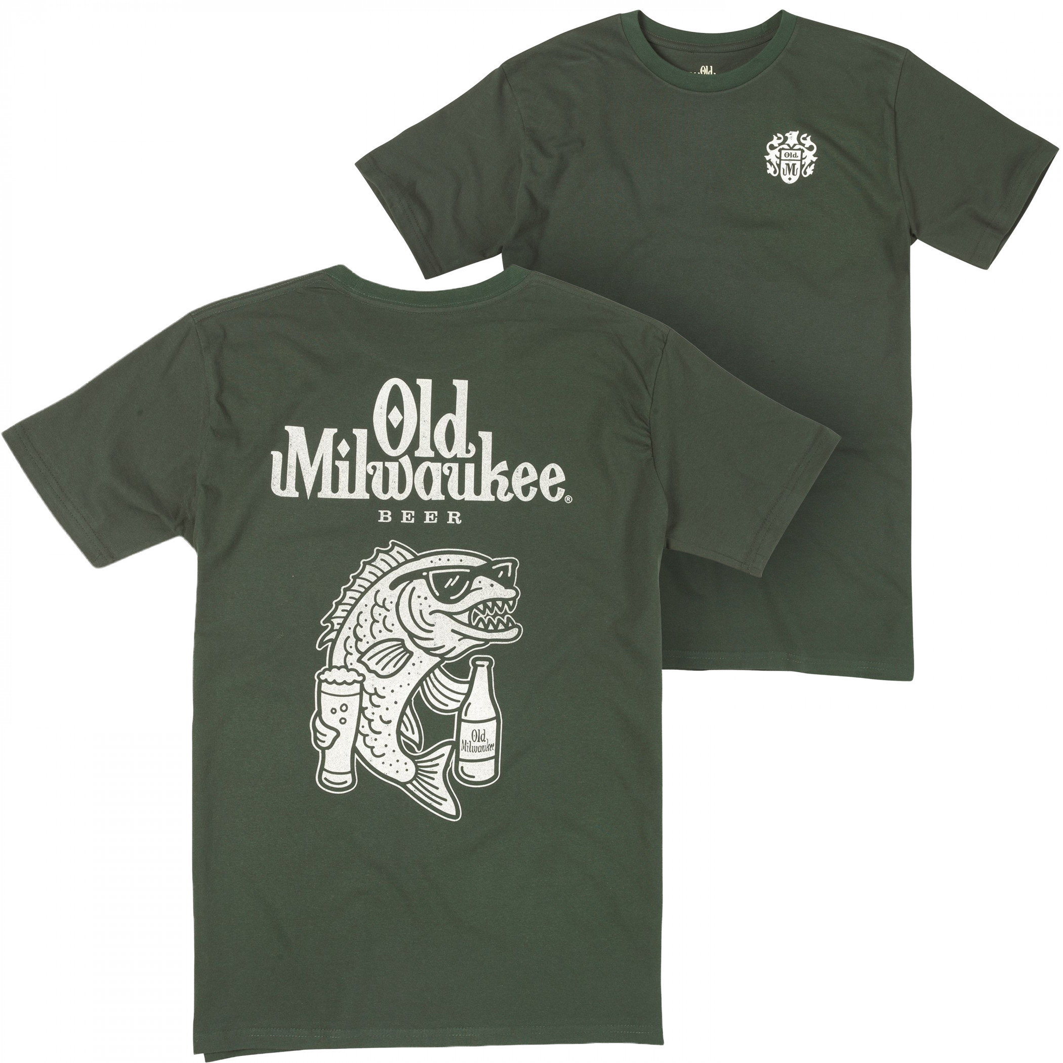 Old Milwaukee Drinking Fish Front and Back Print T-Shirt
