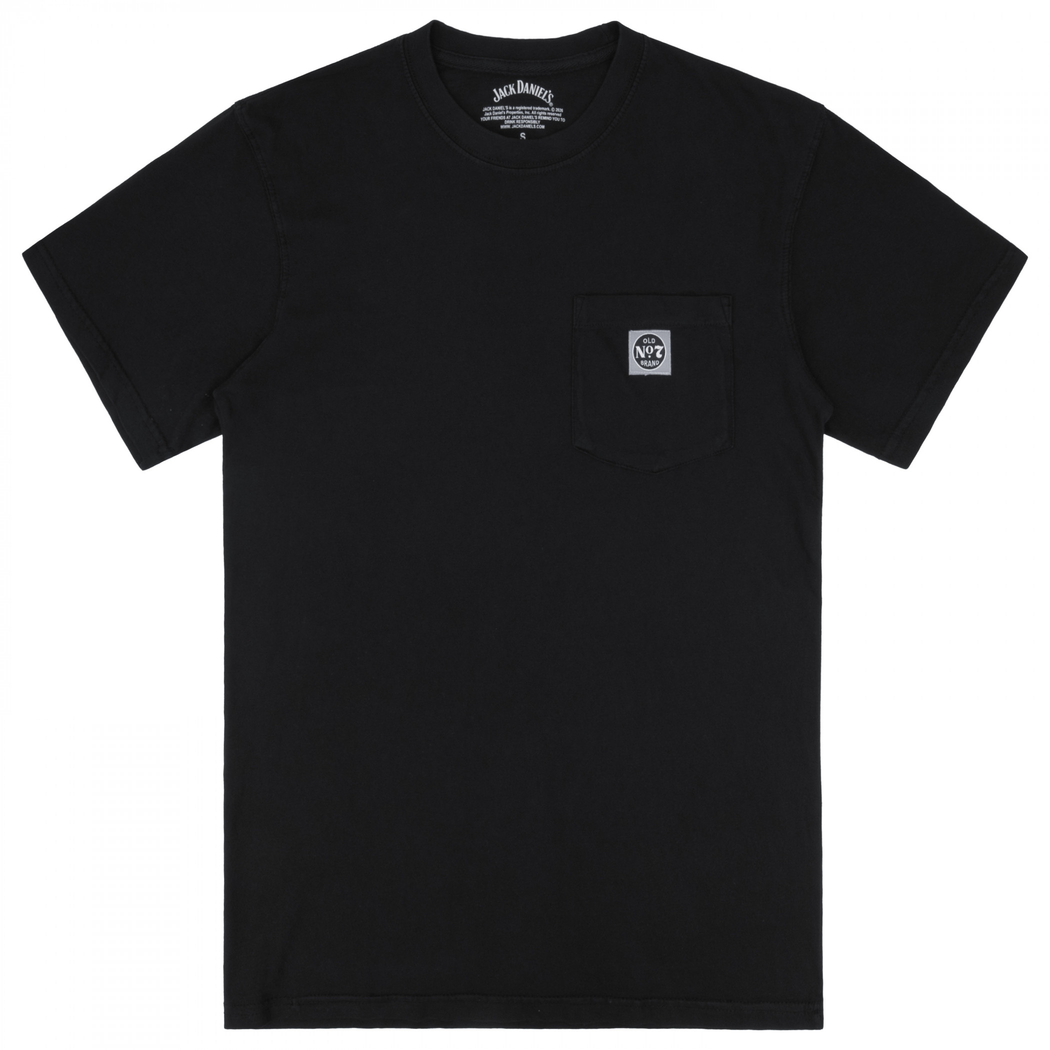 Jack Daniels Three Bottles Mineral Wash Front Back Print Woven Pocket T-Shirt