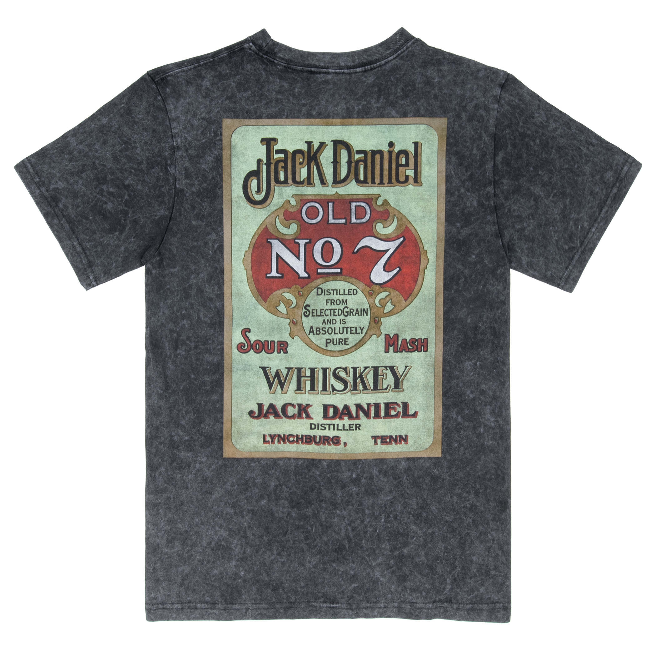 Jack Daniels Vintage Label Mineral Wash Front & Back Print T-shirt