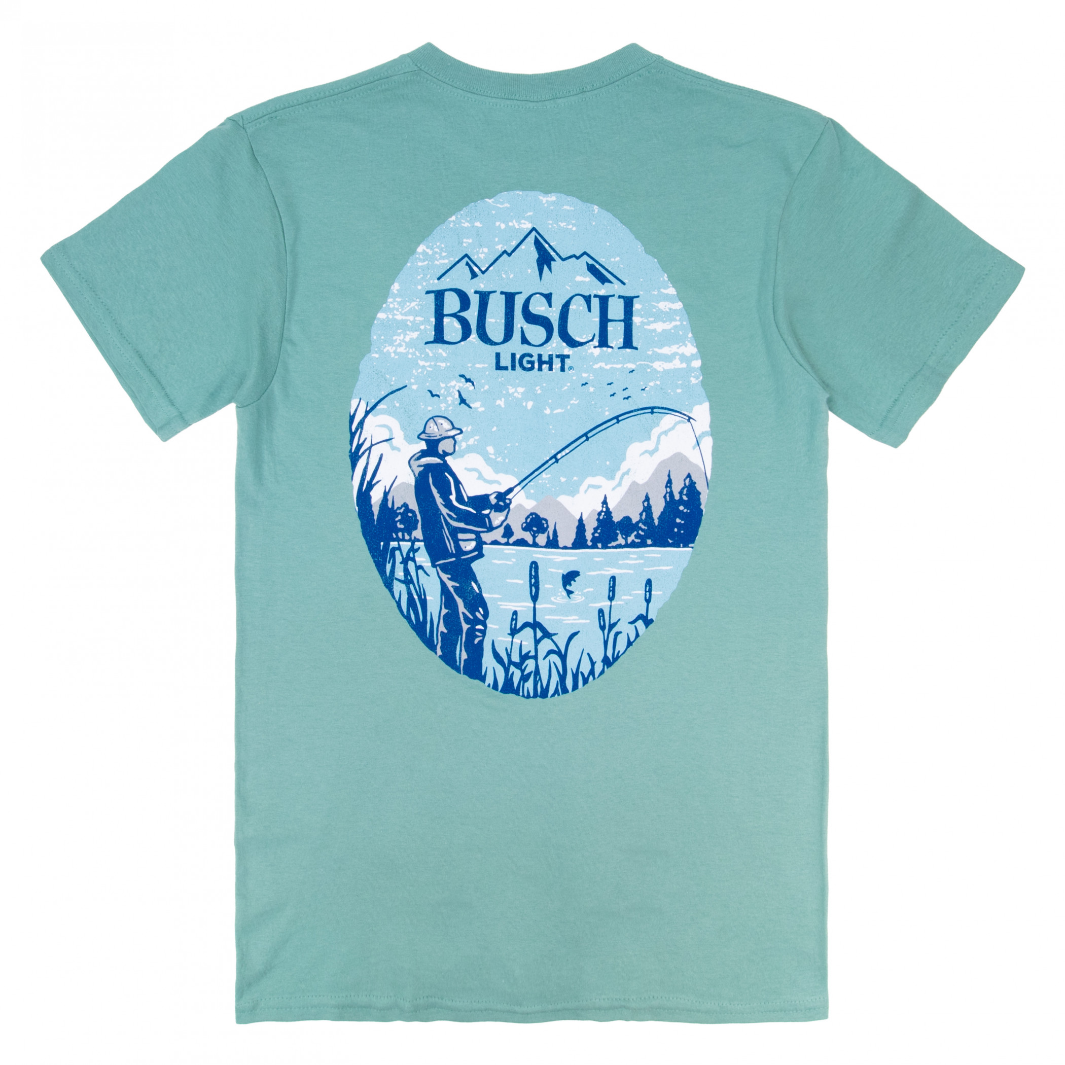 Busch Light Lake Fishing Blue Colorway Front & Back Print T-Shirt