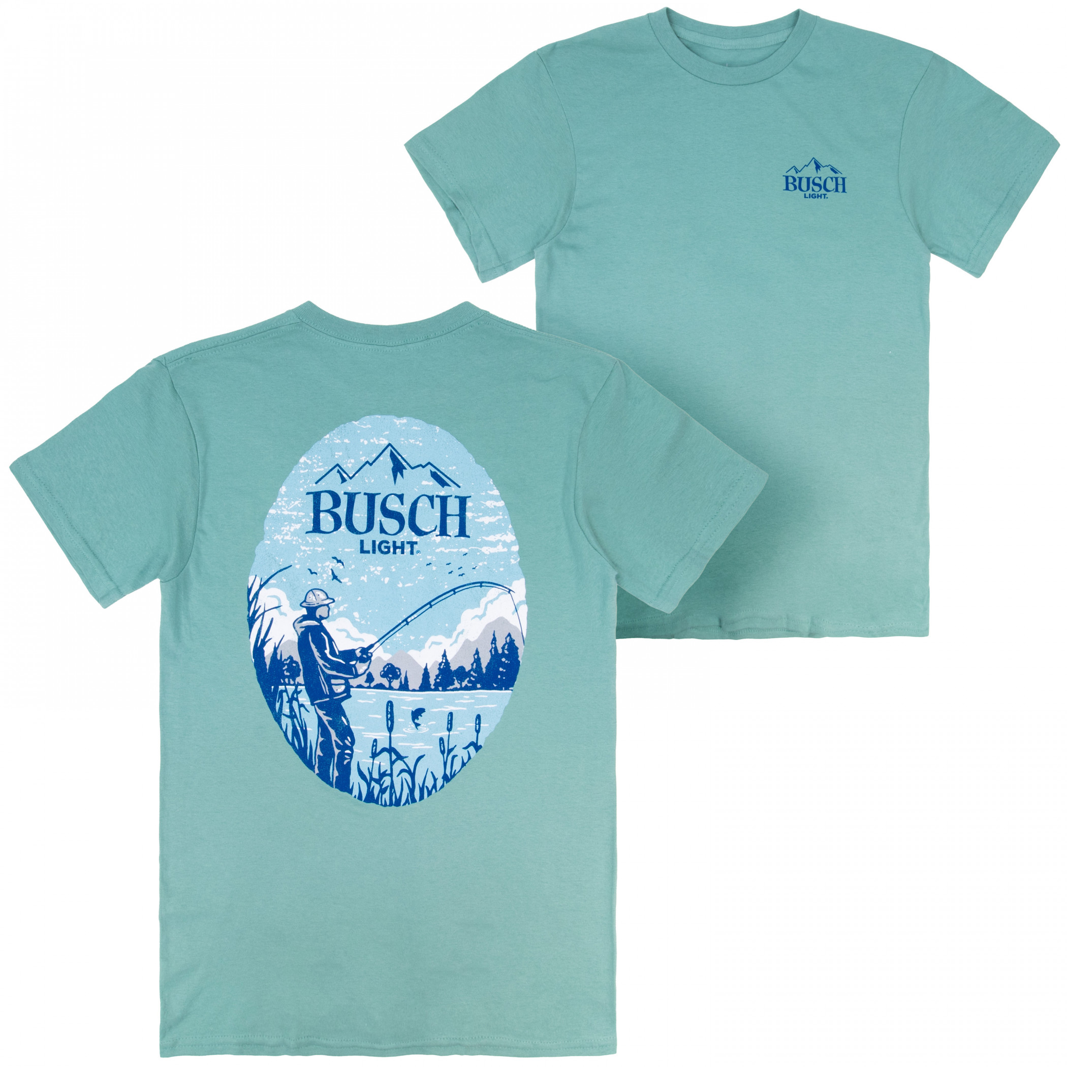 Busch Light Lake Fishing Blue Colorway Front & Back Print T-Shirt