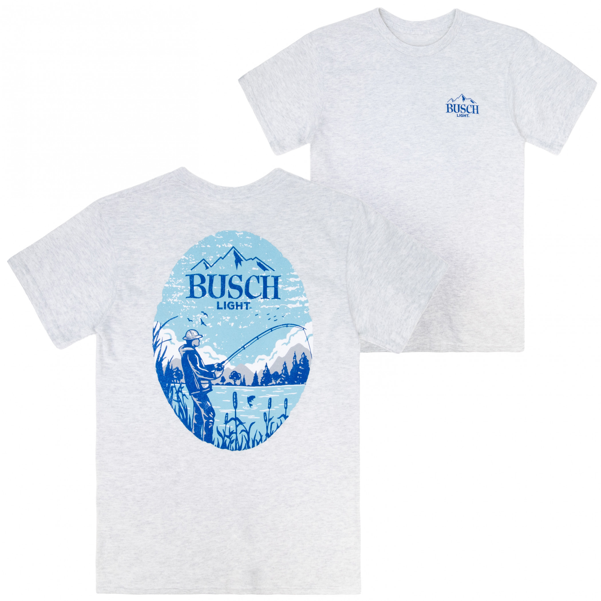 Busch Light Lake Fishing White Colorway Front & Back Print T-Shirt