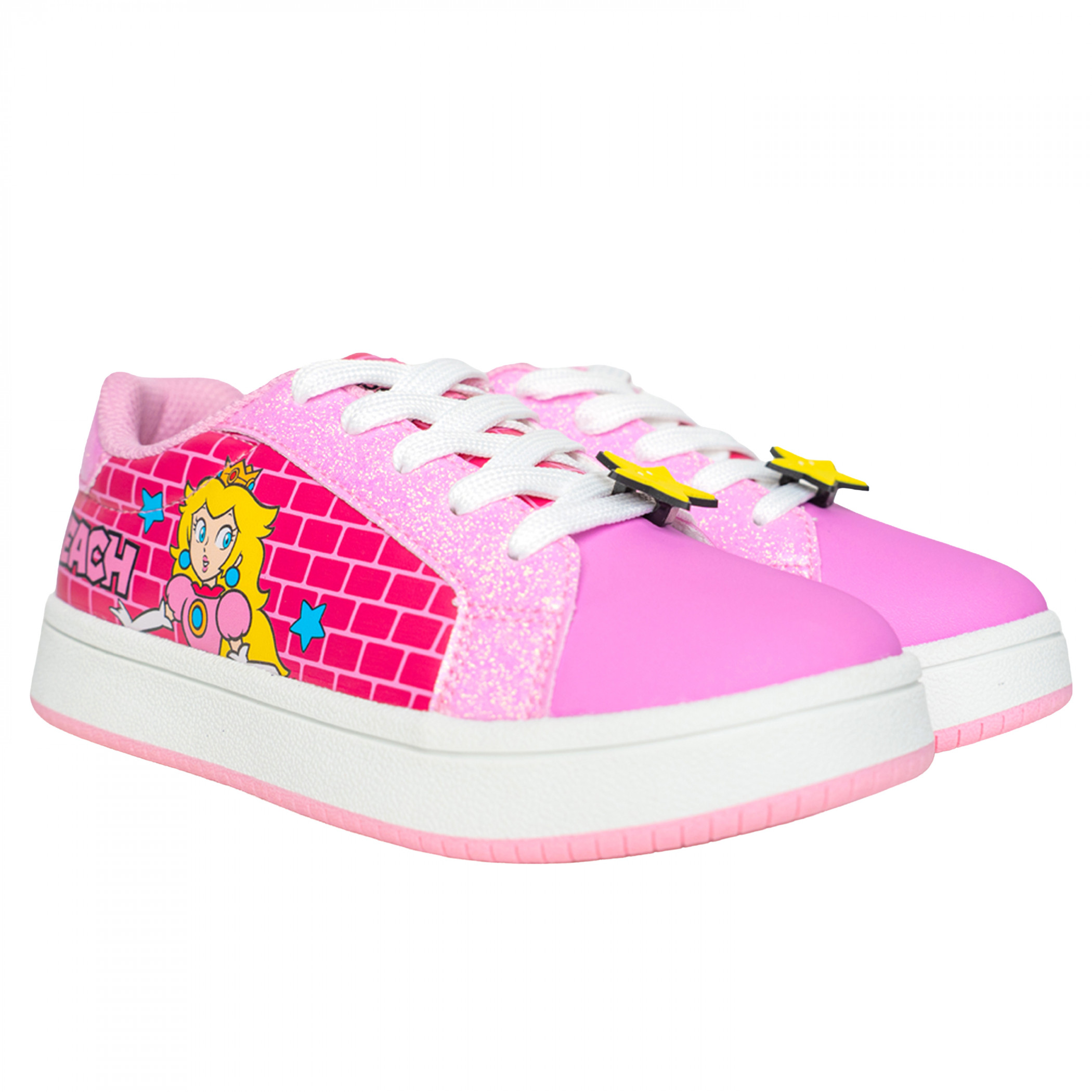 Super Mario Bros Princess Peach Girl's Low Court Lace Up Sneakers, Pink