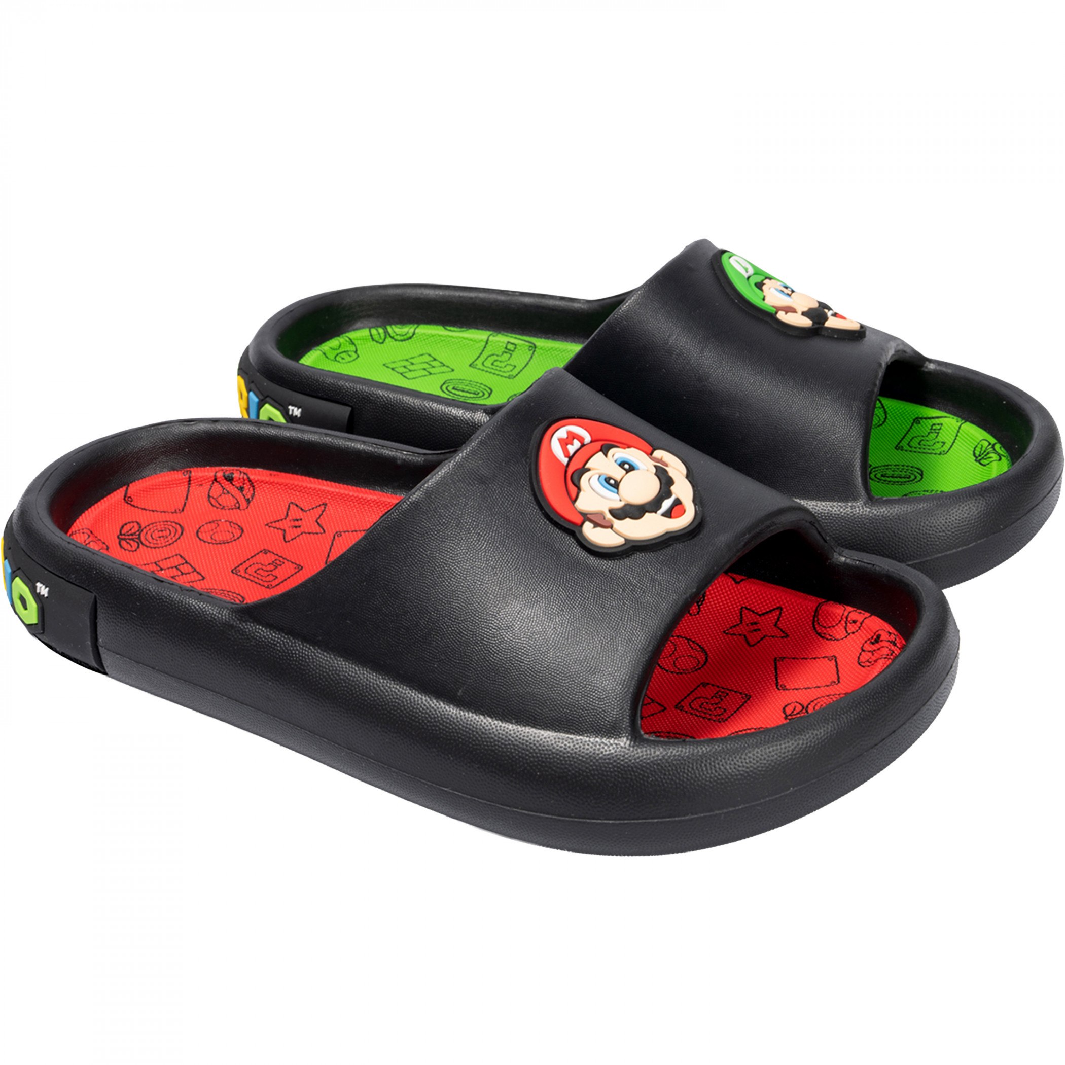 Super Mario Bros Mario & Luigi Boy's Comfort Slide Sandals, Black