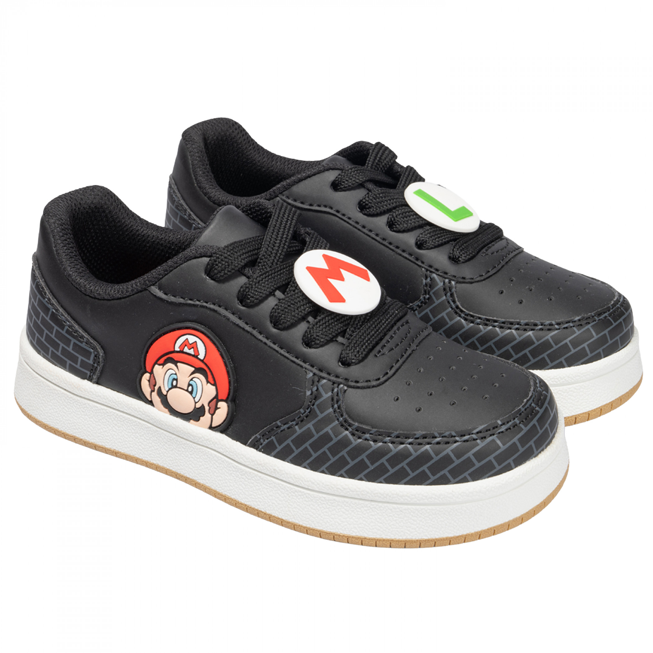 Super Mario Bros Mario & Luigi Boy's Laced Low Cut Court Sneakers, Black