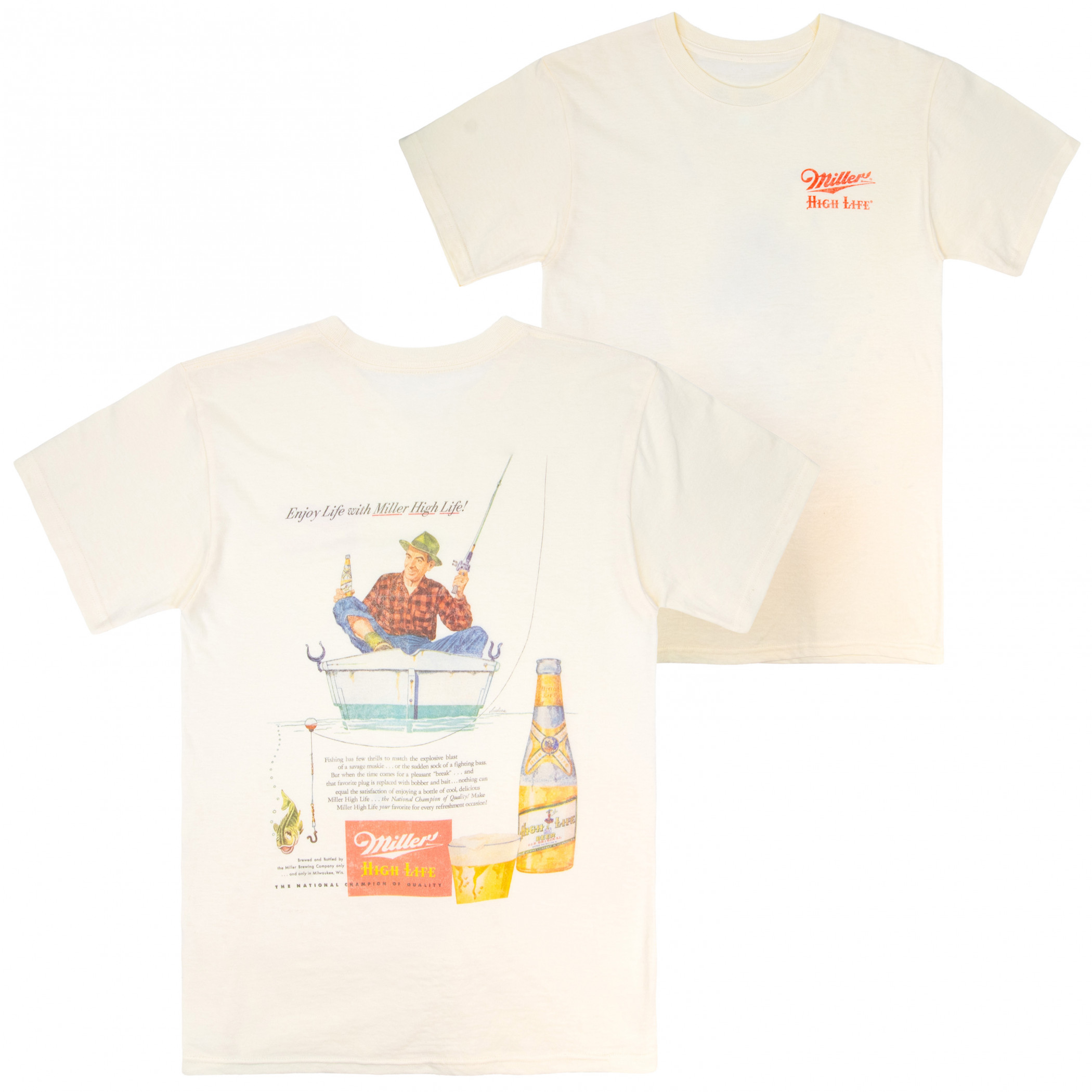 Miller High Life Fishing Stern Vintage Ad Front and Back T-Shirt