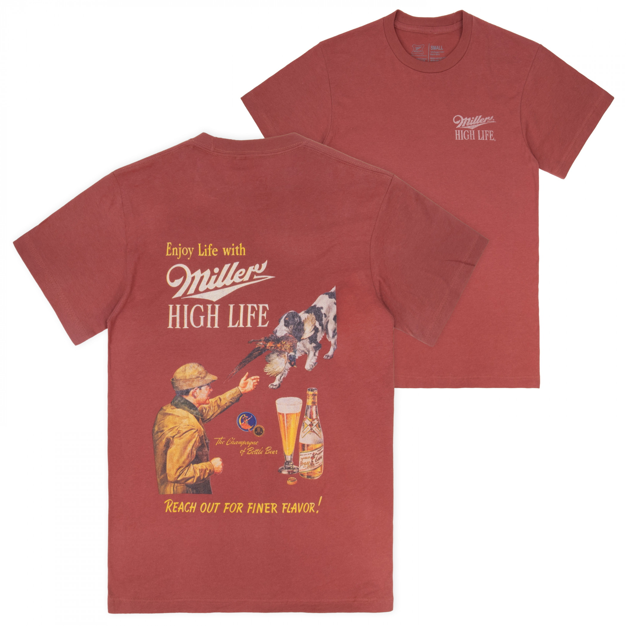 Miller High Life Pheasant Hunting Vintage Ad Front and Back T-Shirt Red