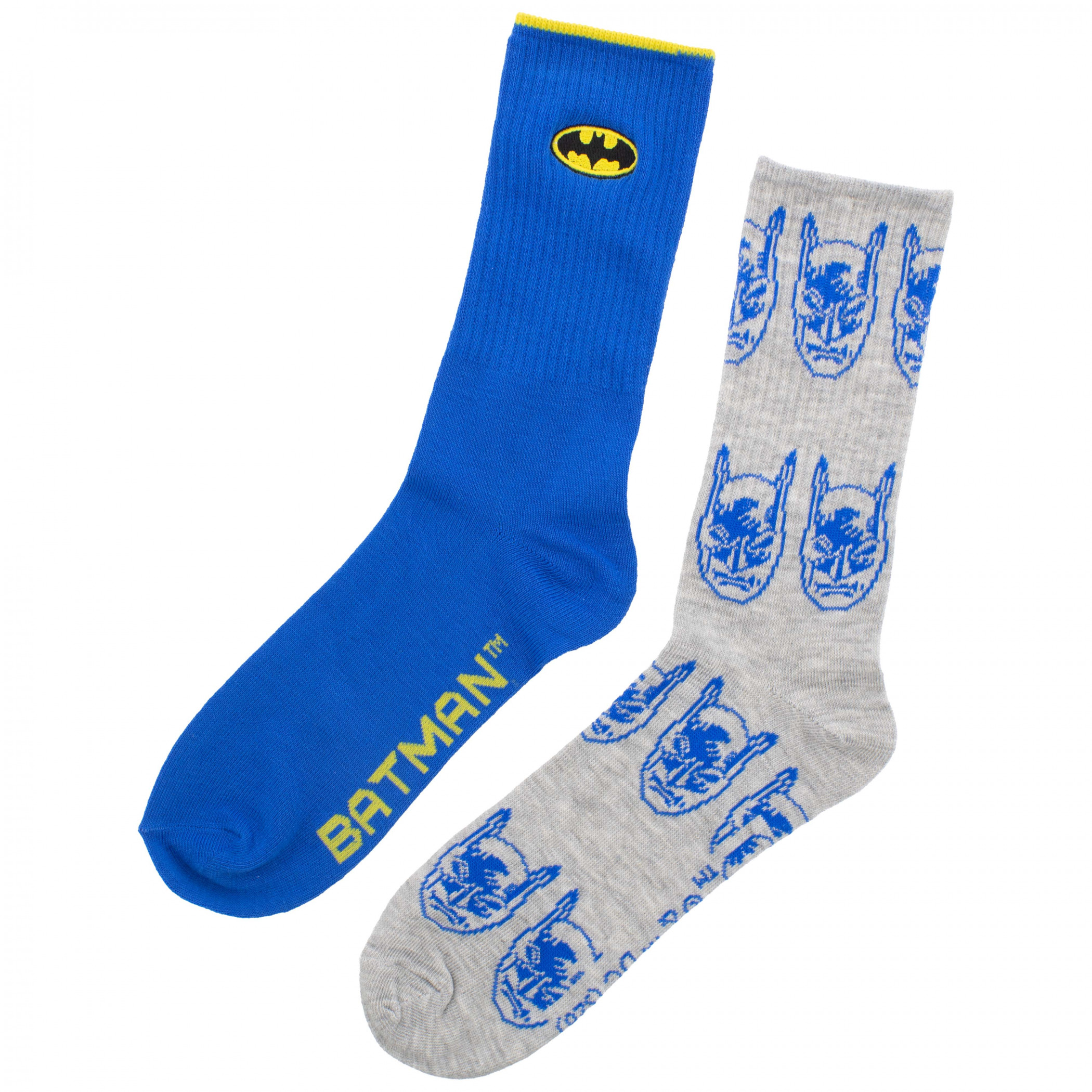 Batman Logo and Mask Embroidered 2-Pack Athletic Crew Socks, Multi-Color
