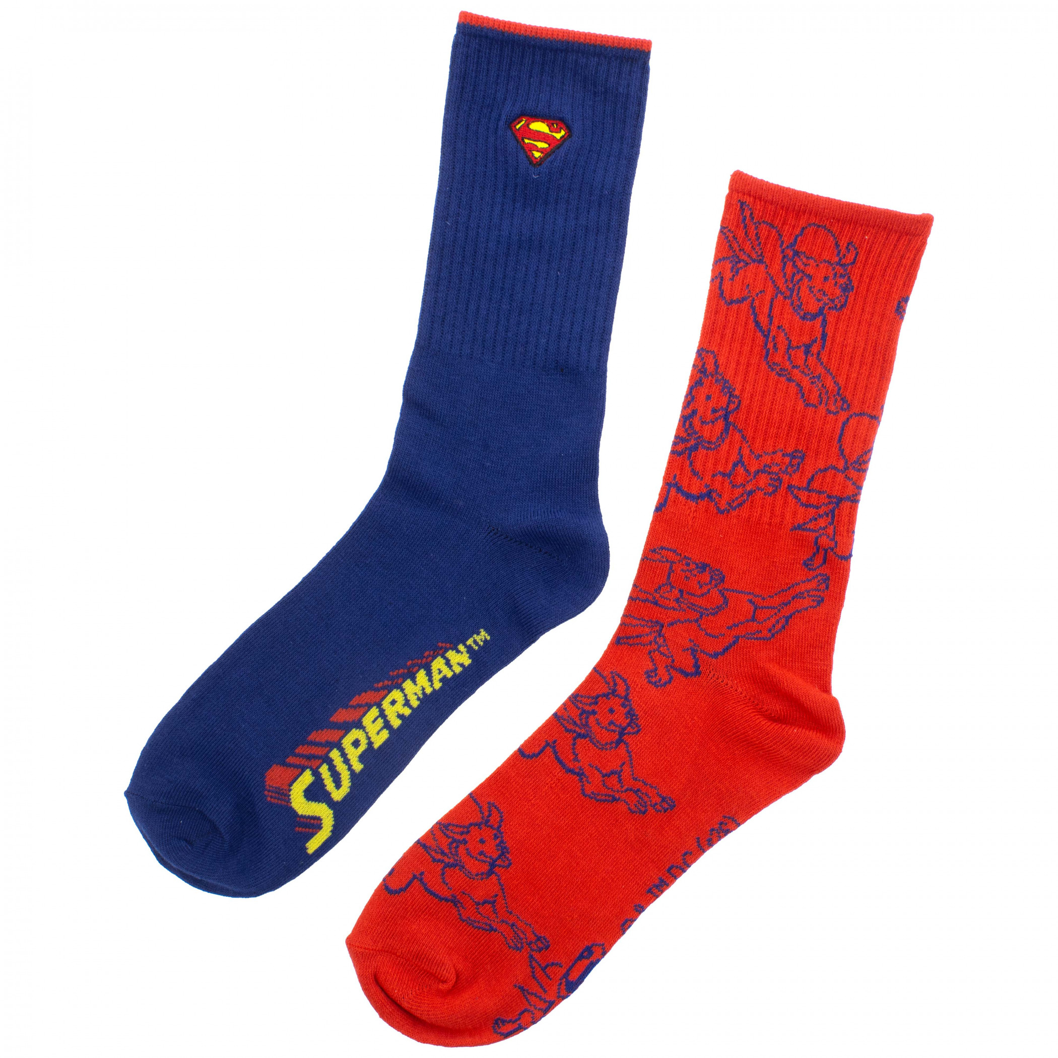 Superman Logo and Krypto Embroidered 2-Pack Athletic Crew Socks, Multi-Color