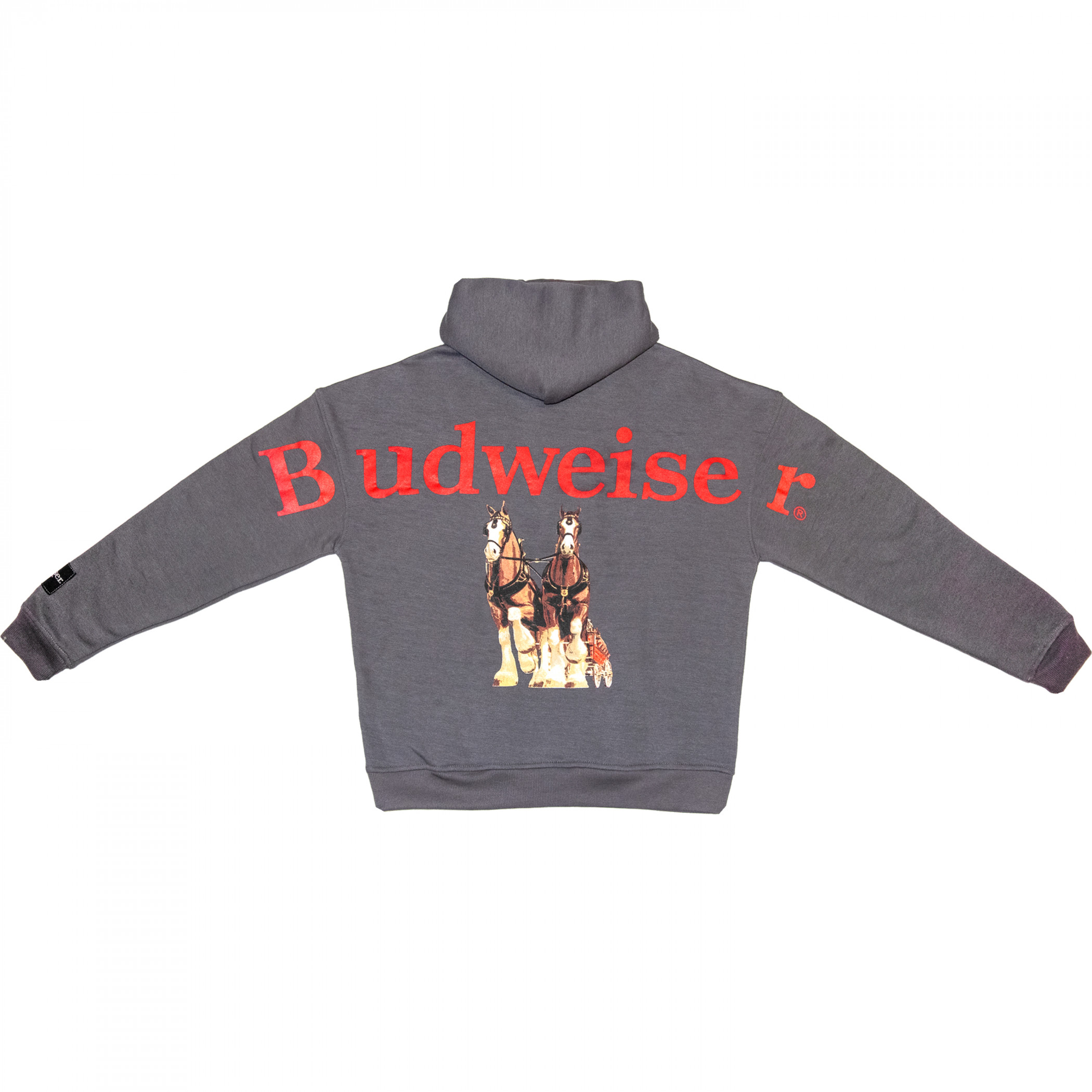 Budweiser Clydesdale Grey Front and Back Print Drop-Shoulder Hoodie