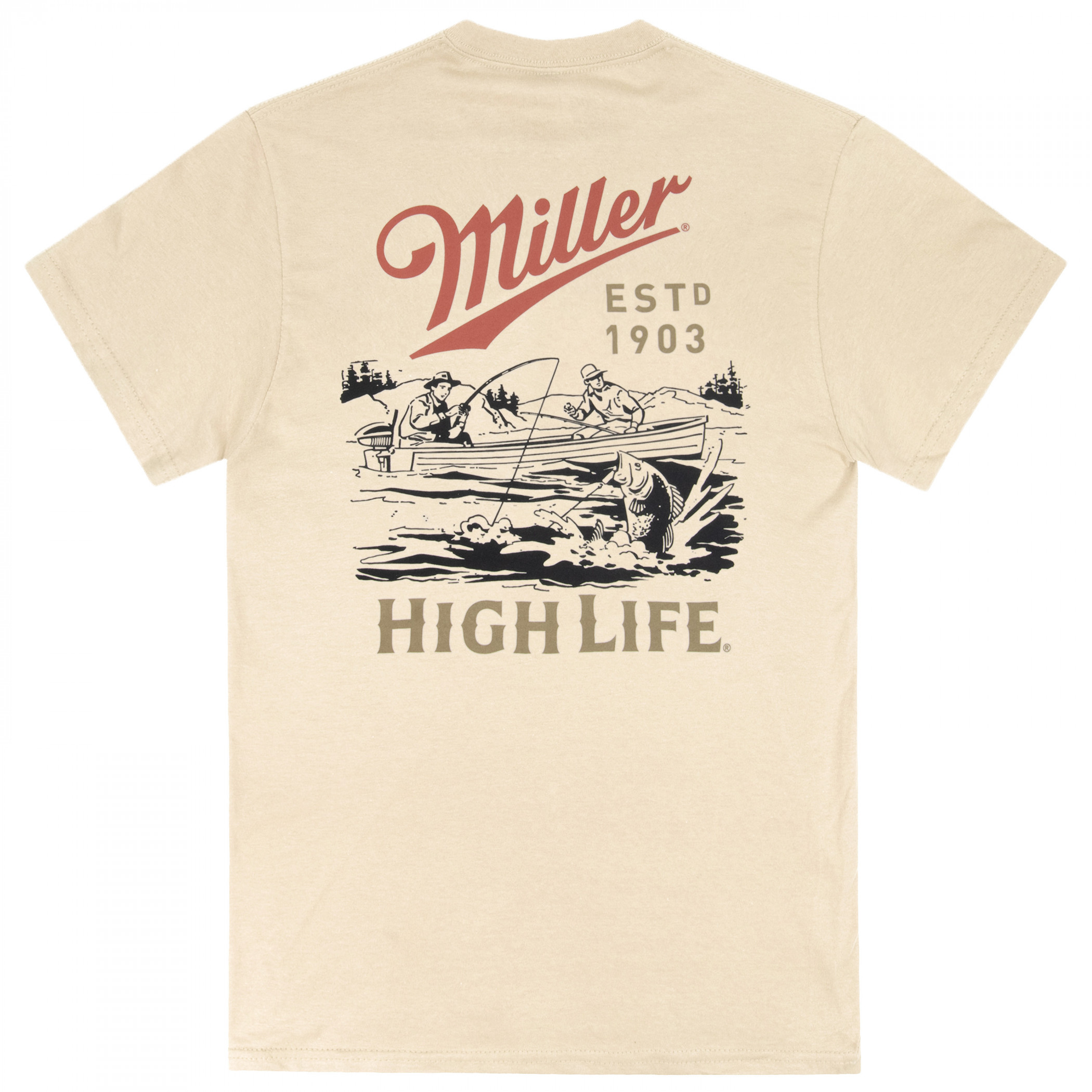 Miller High Life Lake Fishing Front Back T-Shirt