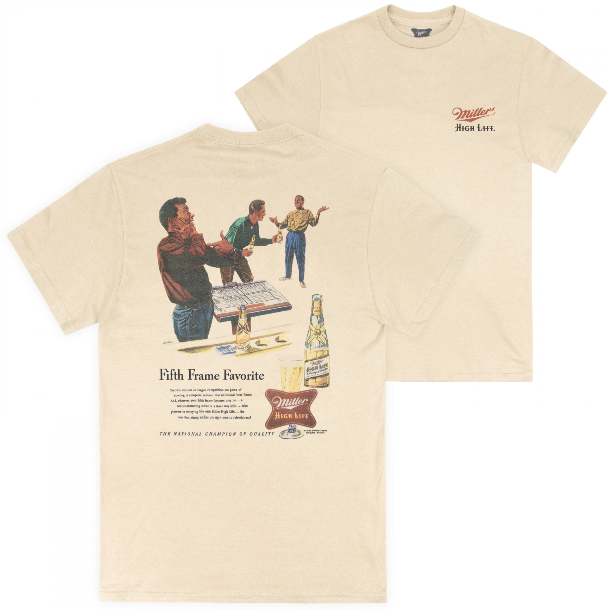 Miller High Life Fifth Frame Favorite Front Back Bowling Vintage Ad T-Shirt