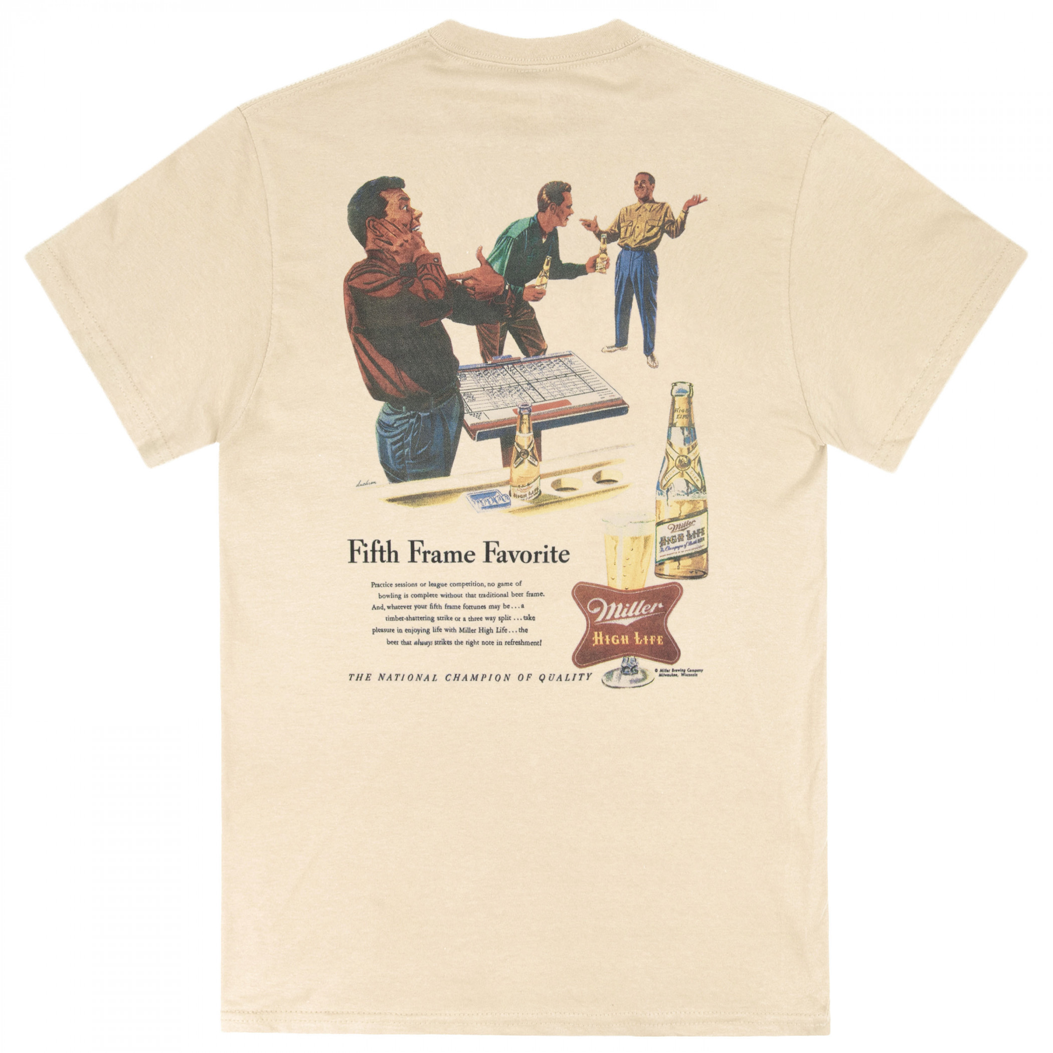 Miller High Life Fifth Frame Favorite Front Back Bowling Vintage Ad T-Shirt