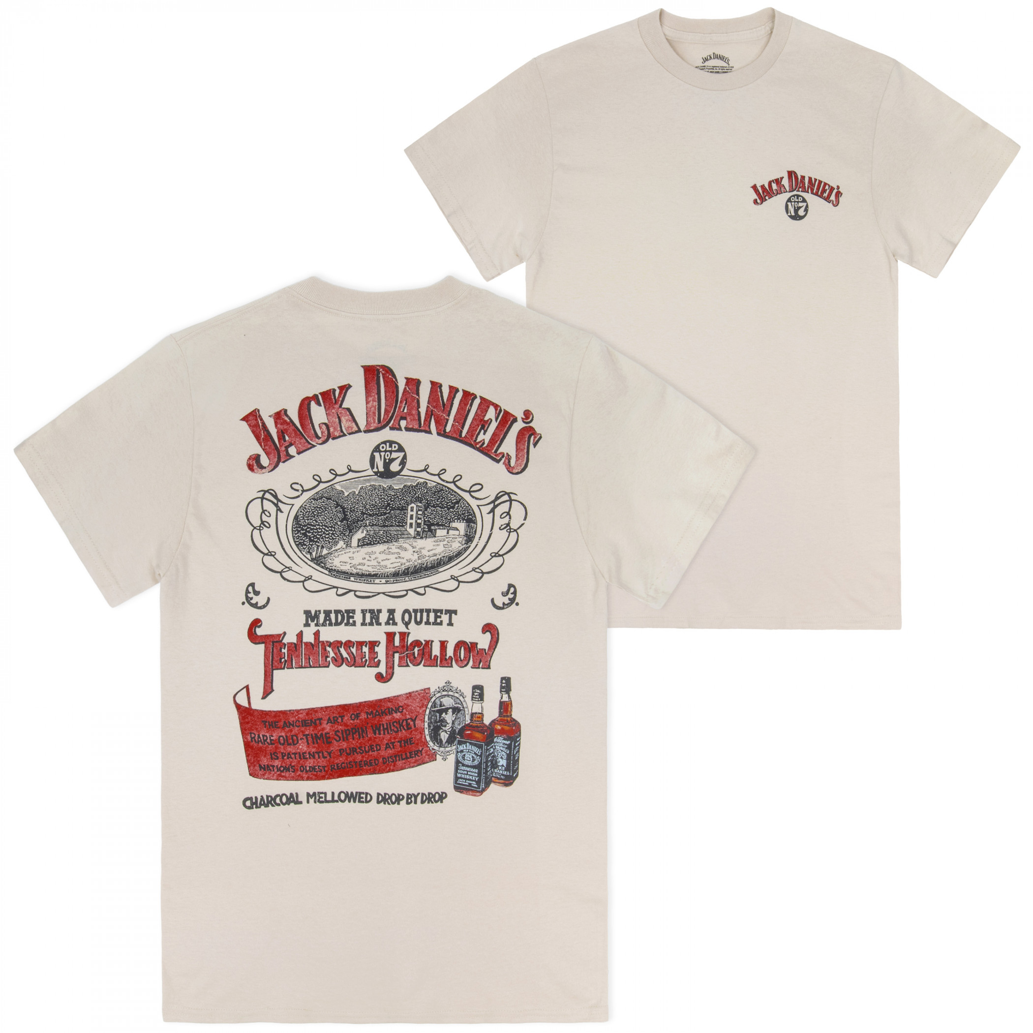 Jack Daniels Made In a Quiet Hollow Front and Back Print T-Shirt