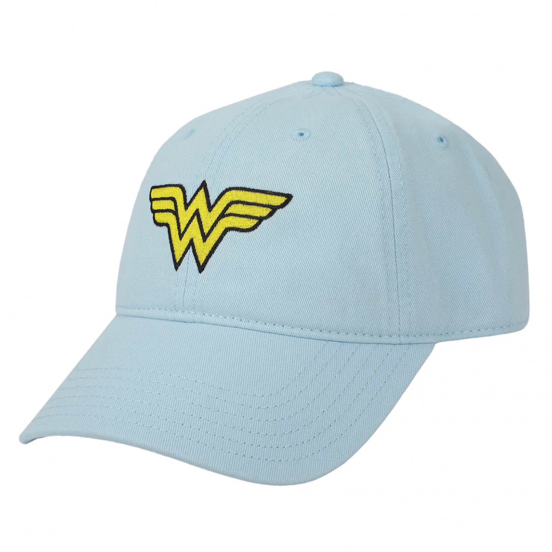 Wonder Woman Yellow Logo on Light Blue Adjustable Dad Hat, Blue