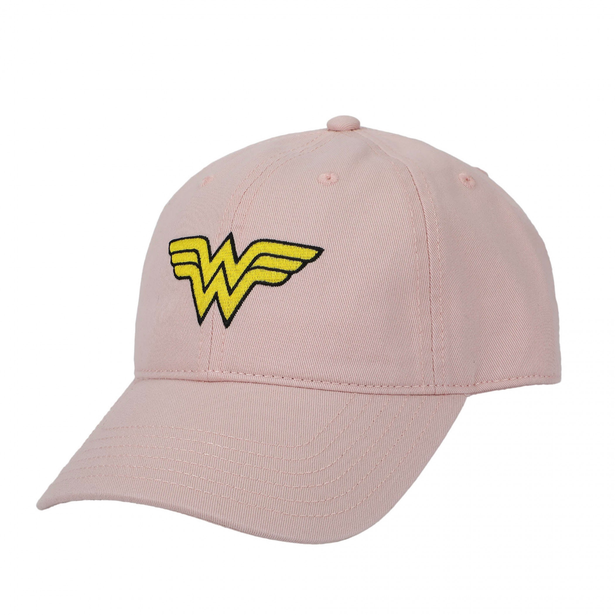 Wonder Woman Yellow Logo on Light Pink Adjustable Dad Hat, Pink