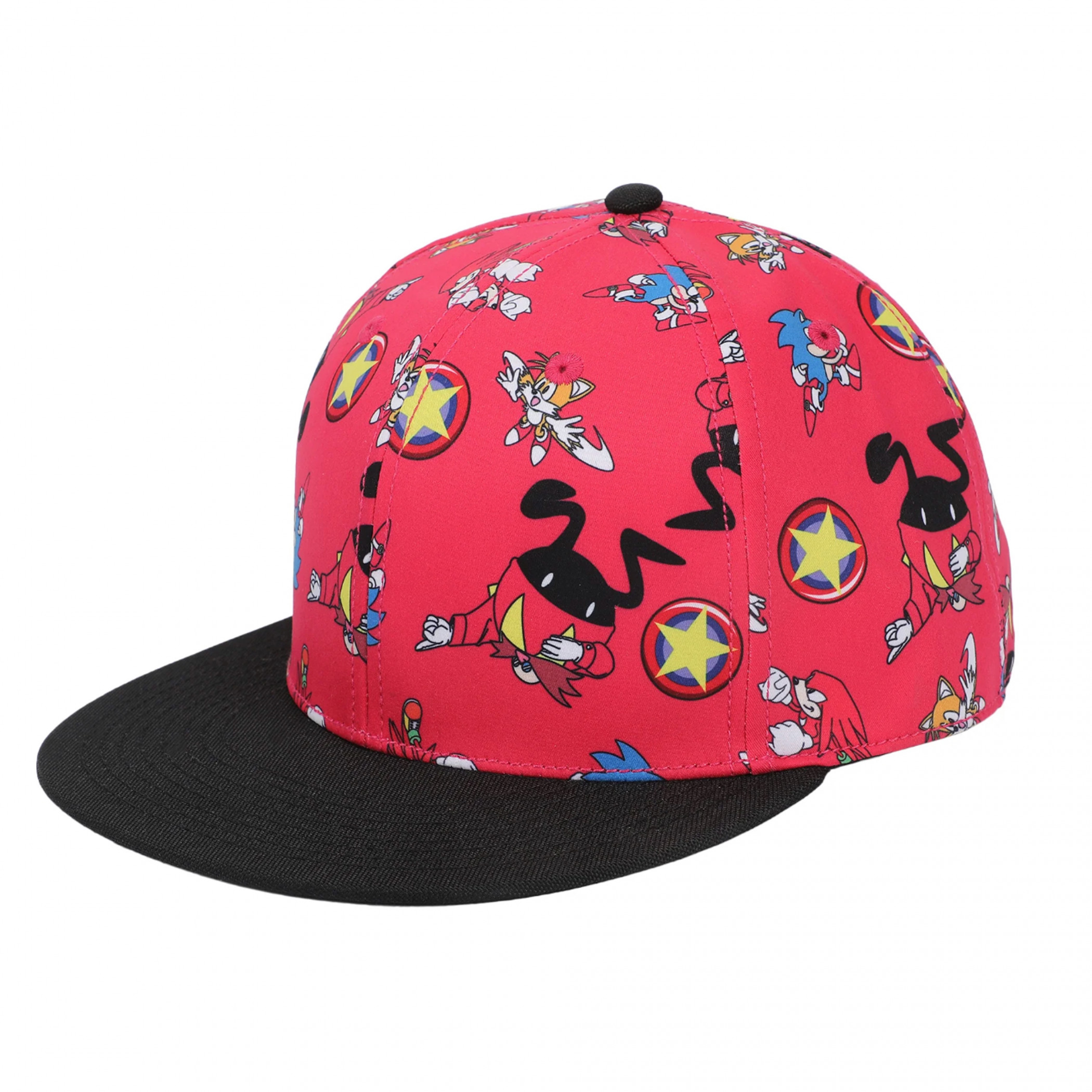 Sonic the Hedgehog All Over Pint on Red Snapback Flatbill Hat, Red