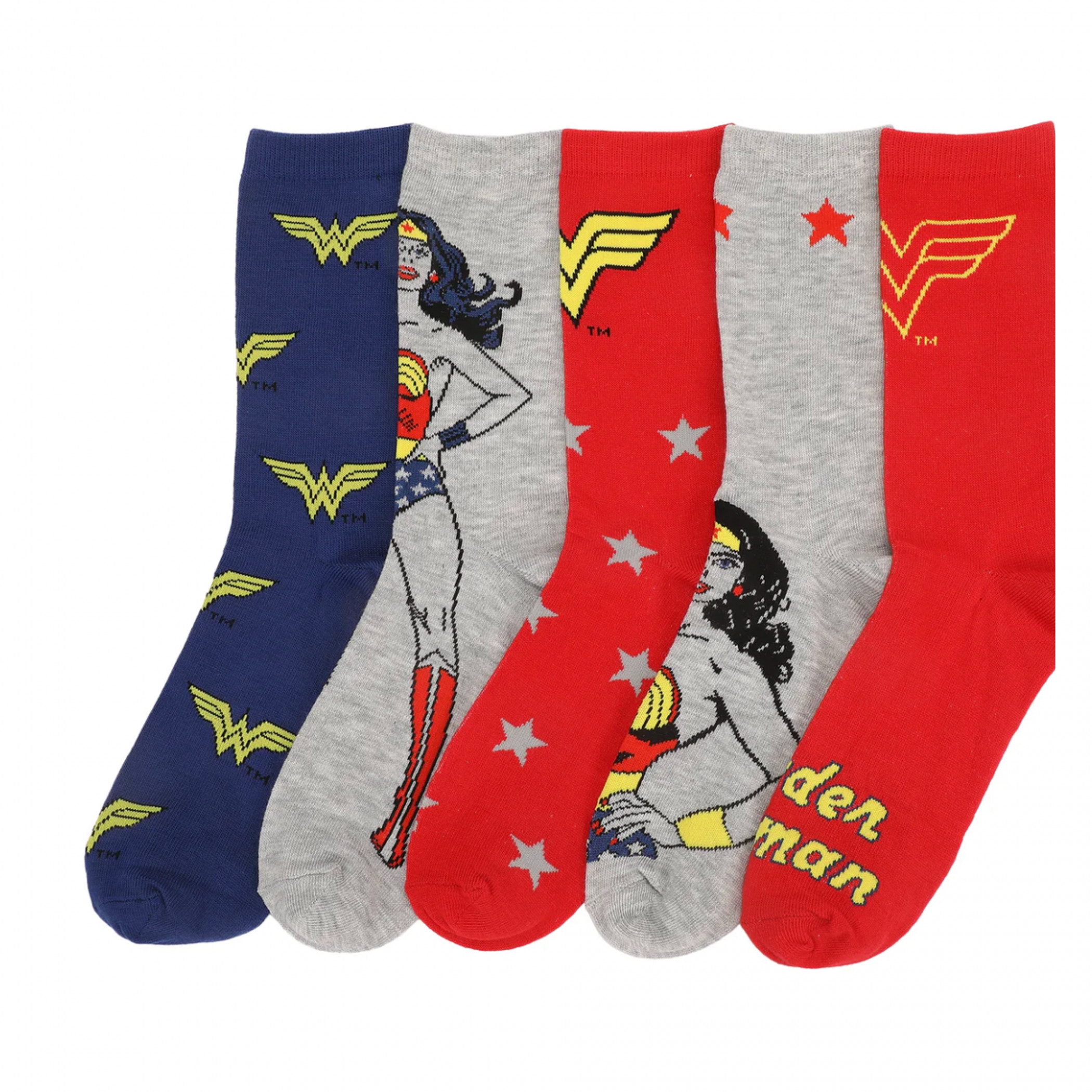 Wonder Woman Character & Logo Women's Crew Socks 5-pack, Multi-Color