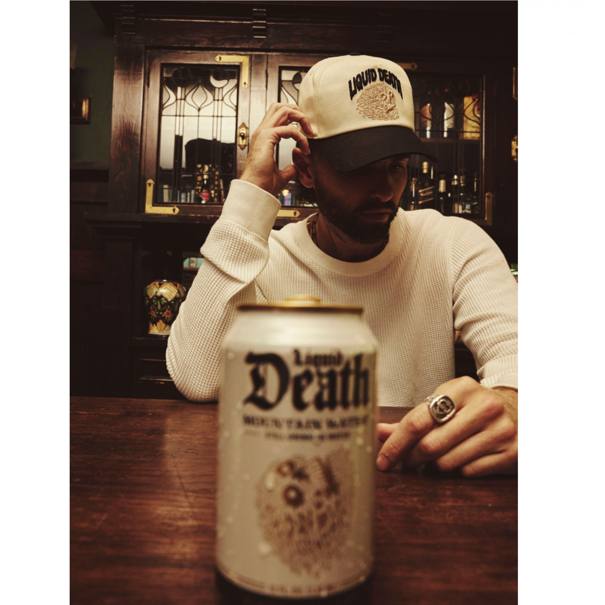 Liquid Death Embroidered Skull on White Twill Hat