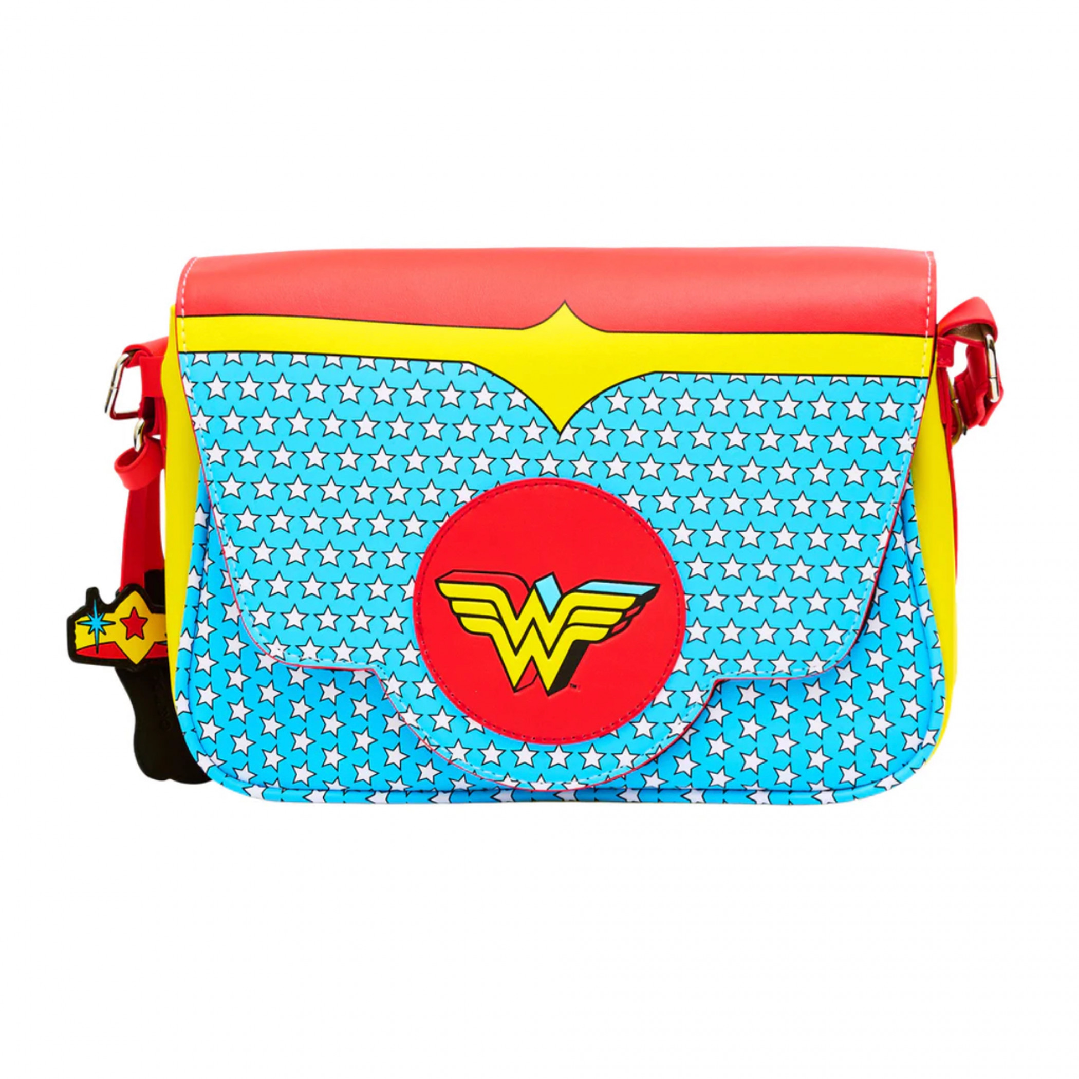 Wonder Woman Logo Character Bodice Fold-Over Crossover Bag, Multi-Color