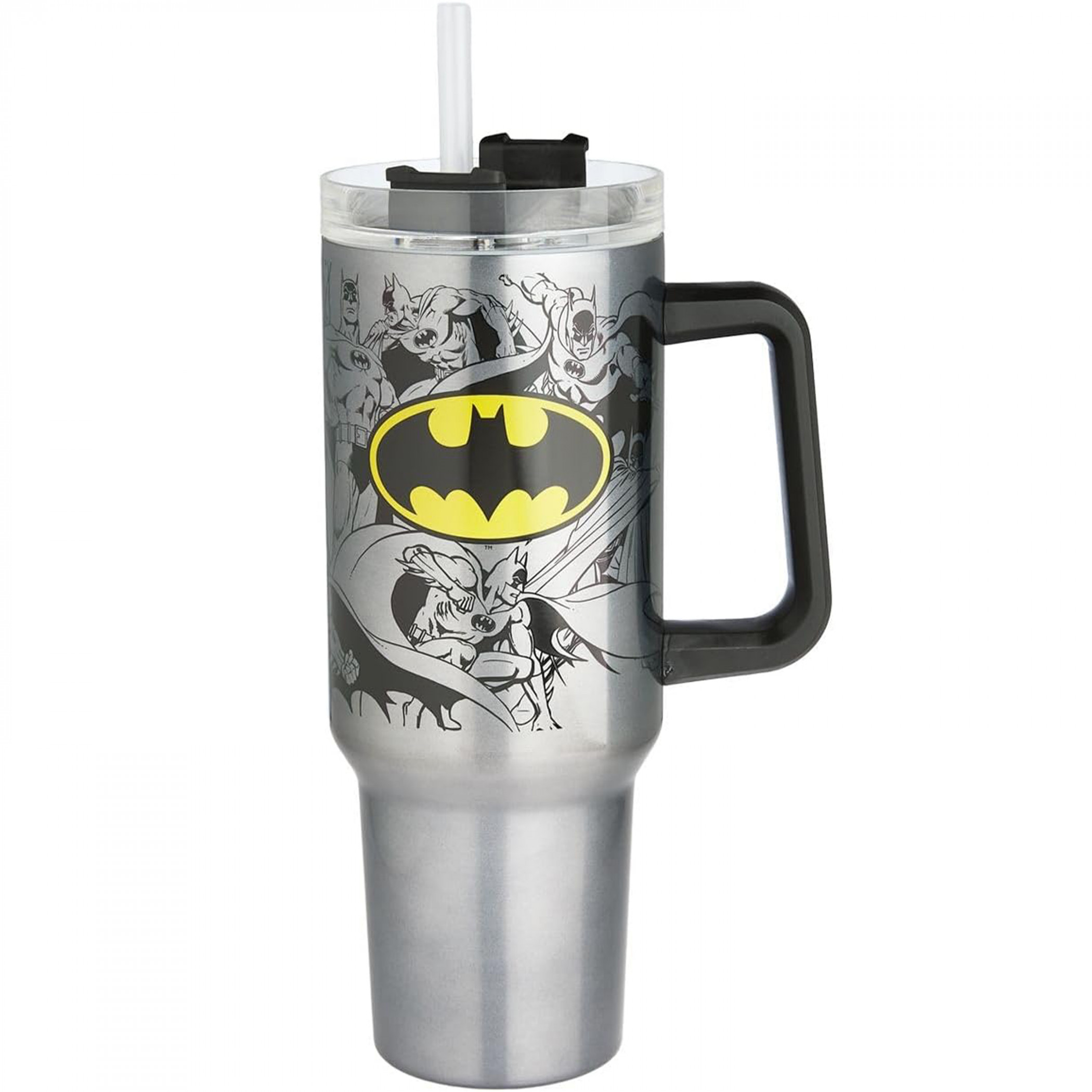 Batman Shield with Comic Art Stainless Steel 40oz Travel Mug, Silver
