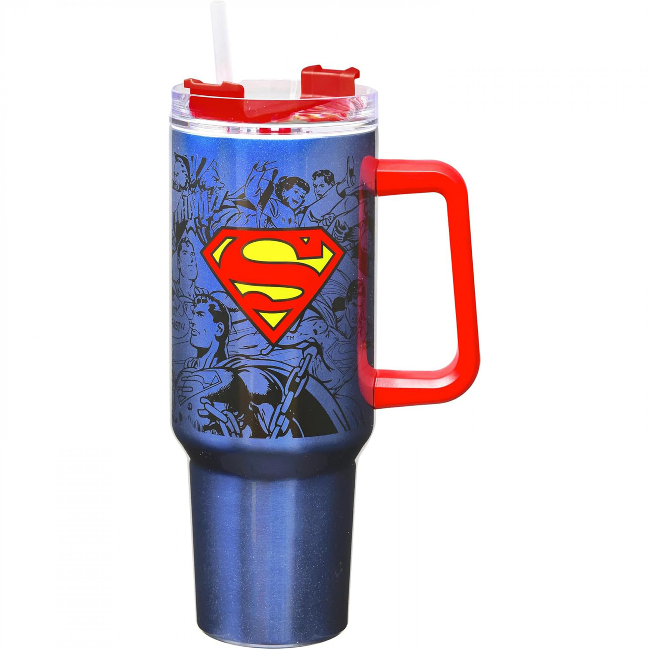 Superman Logo with Comic Art Stainless Steel 40oz Travel Mug, Blue