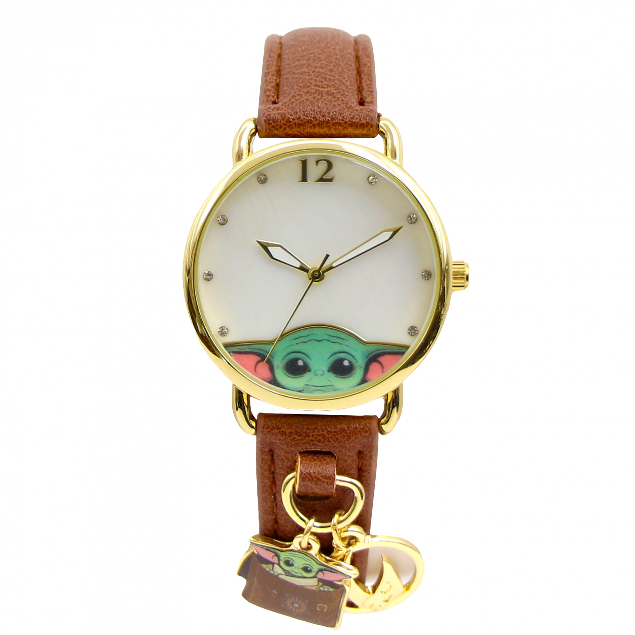 Star Wars The Mandalorian Grogu Analog Wrist Watch with Charms, Brown