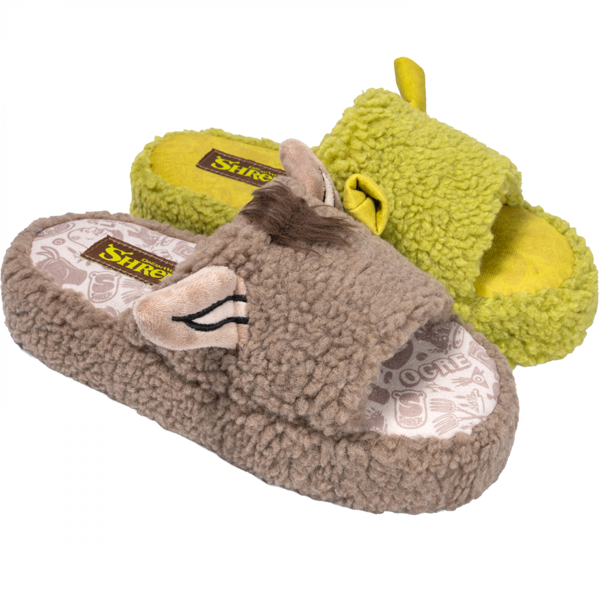 Shrek and Donkey Mismatched Unisex Fluffy Platform Slippers, Multi-Color