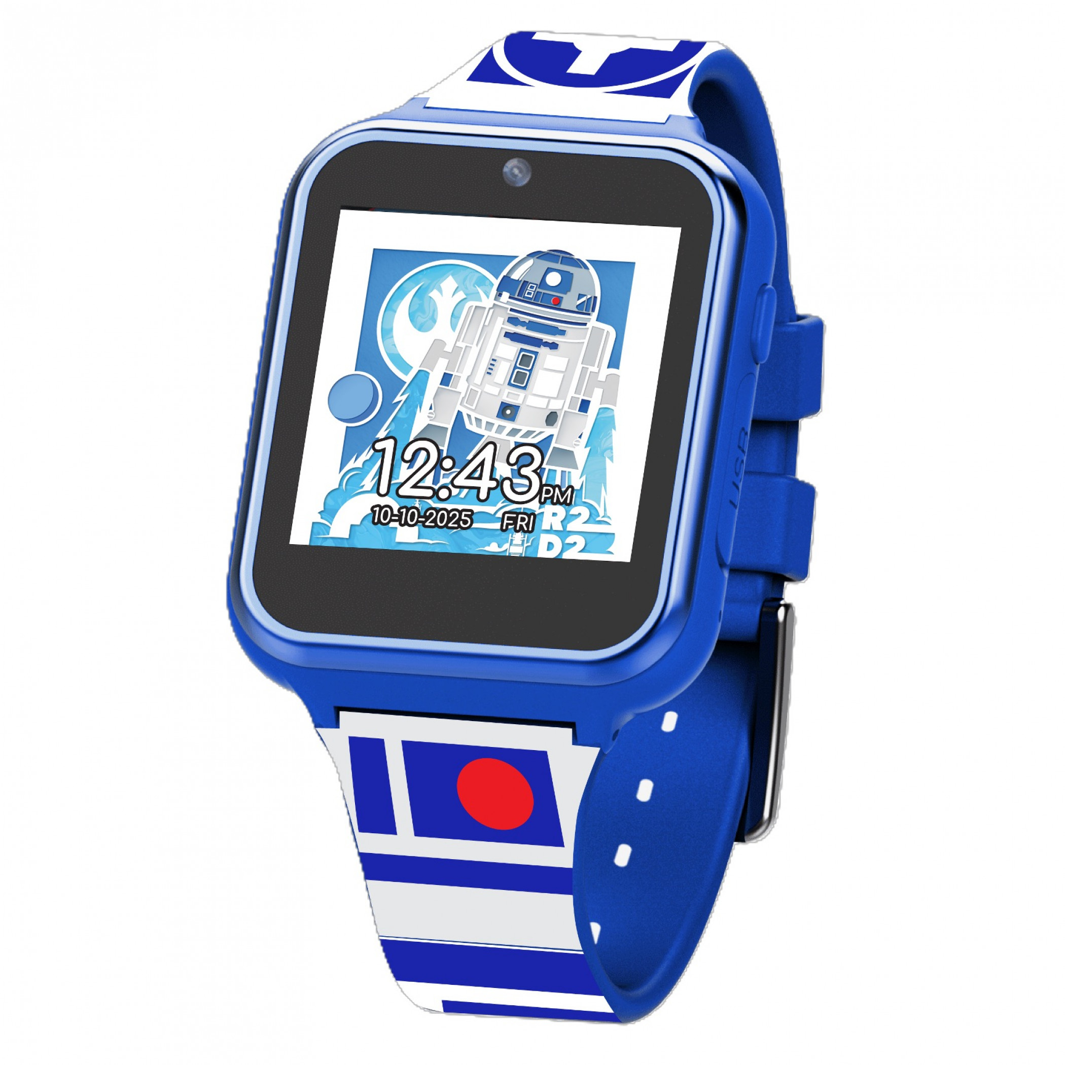 Star Wars R2D2 Digital Kid's Interactive Wrist Watch with Blue and White Band, Multi-Color