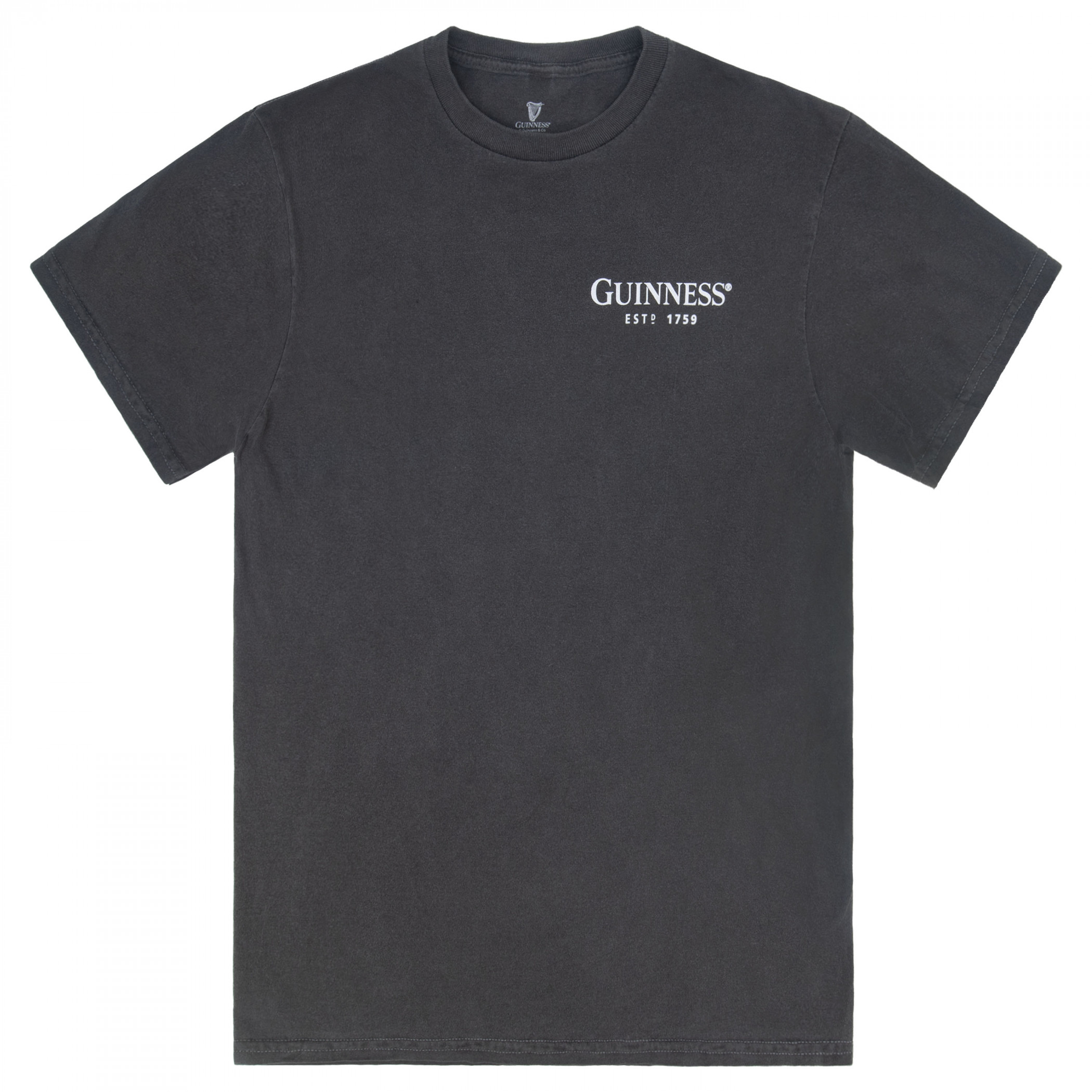 Guinness Irish Label Front Back Print Black Mineral Wash Premium T-Shirt