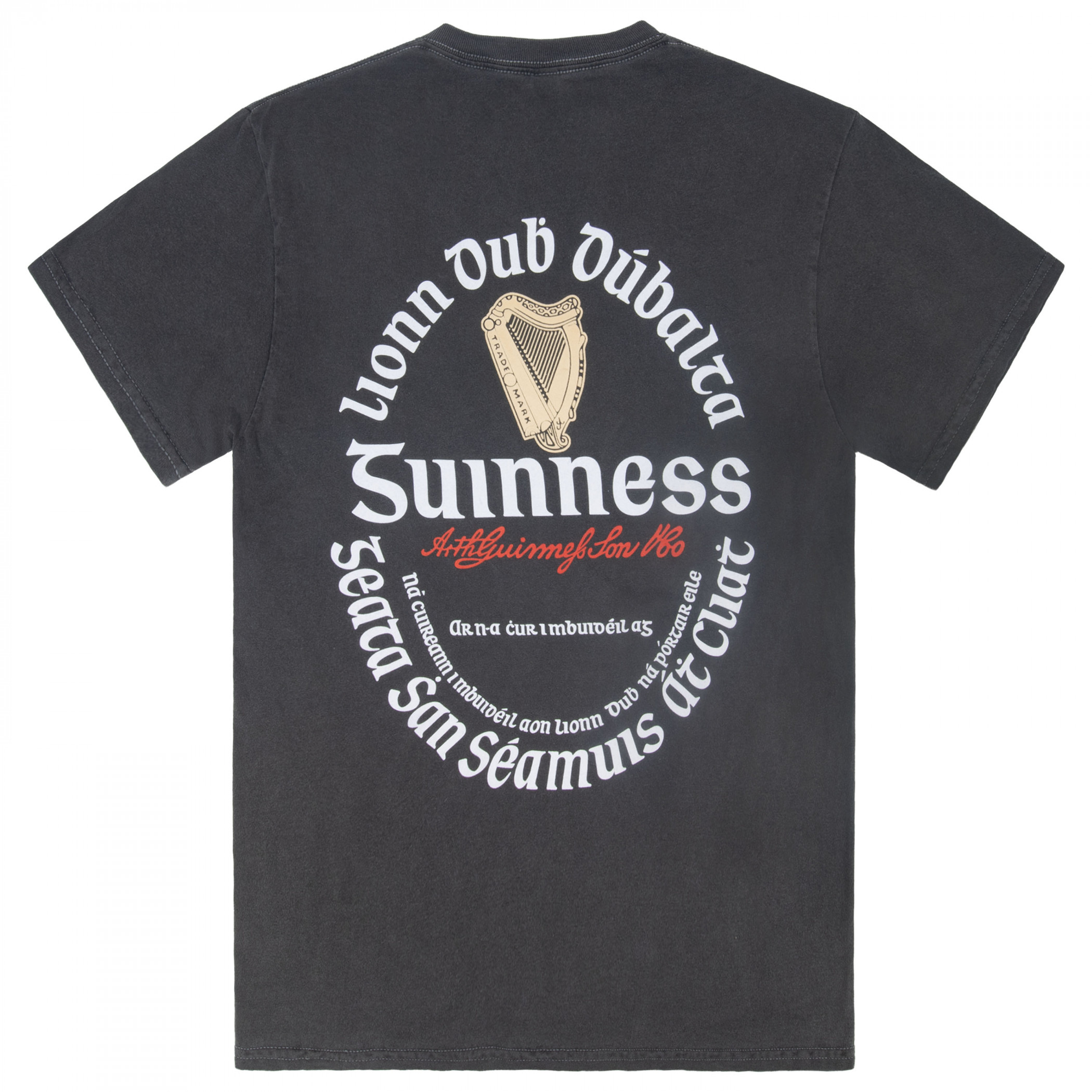 Guinness Irish Label Front Back Print Black Mineral Wash Premium T-Shirt