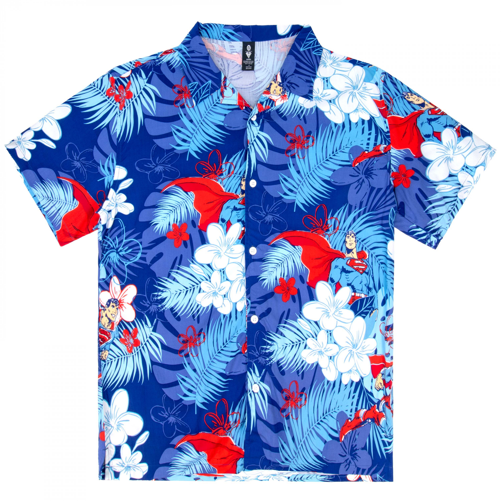 Superman Hawaiian Floral All Over Print Button-Down Shirt, Multi-Color